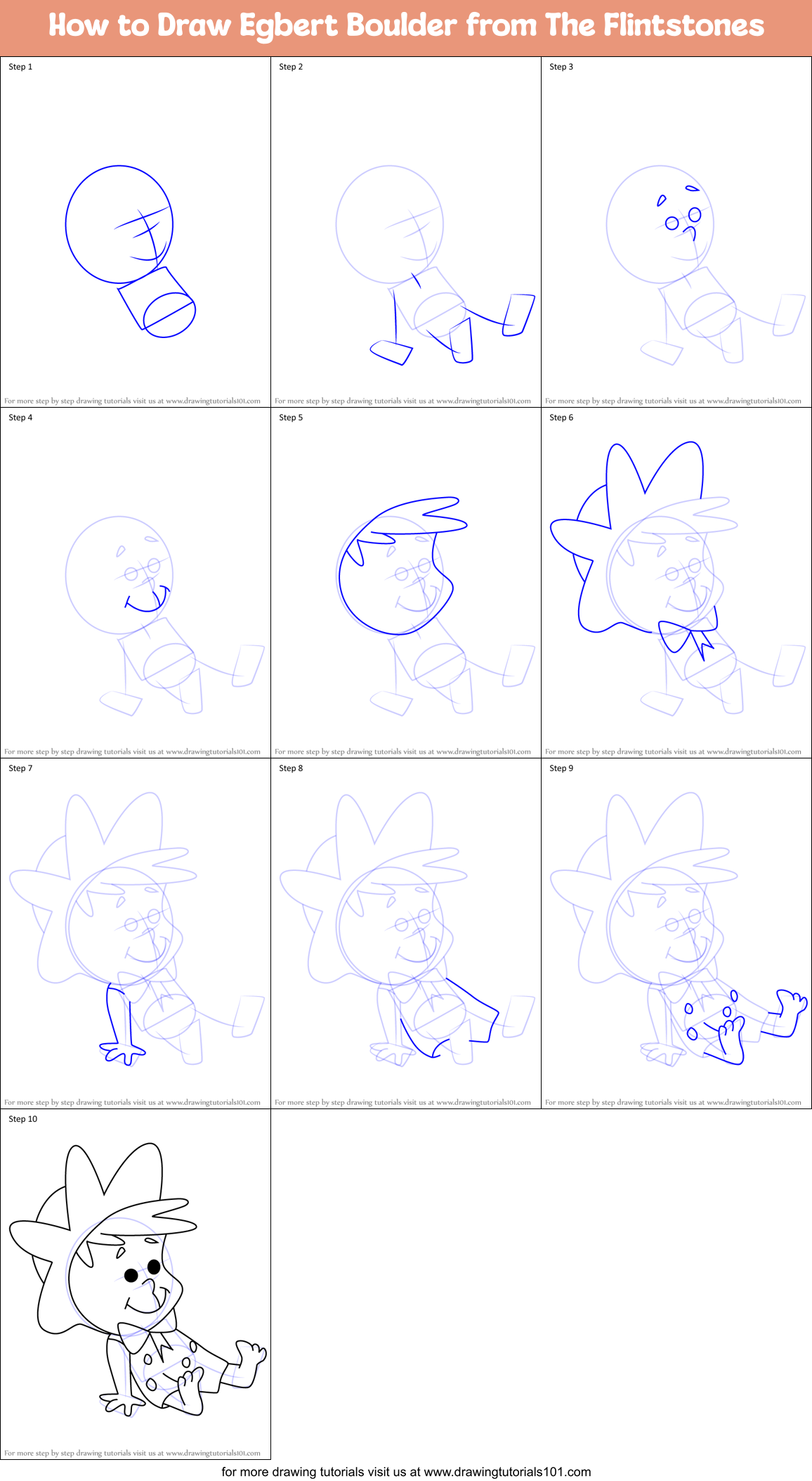 How to Draw Egbert Boulder from The Flintstones Printable Step by Step