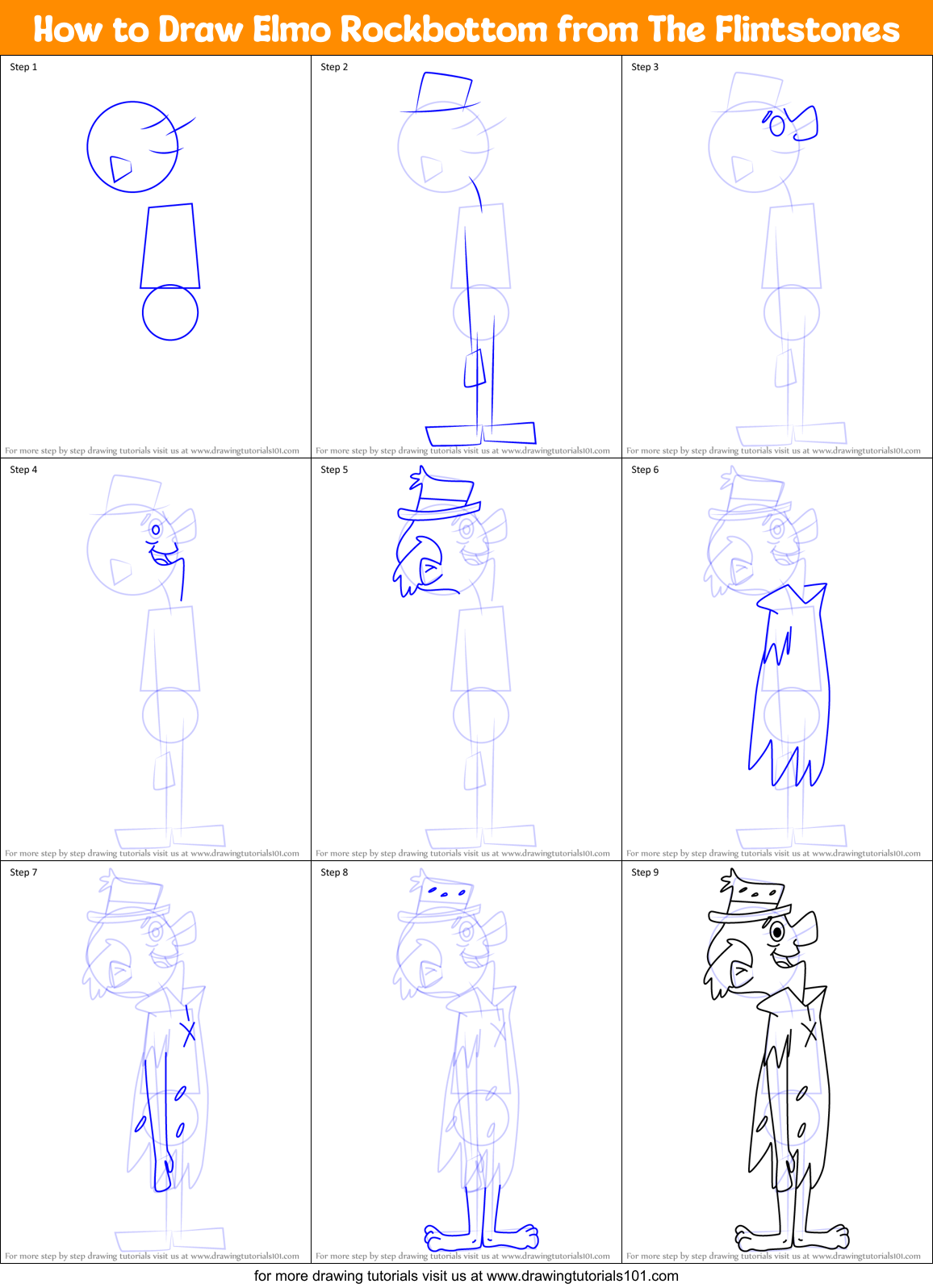 How to Draw Elmo Rockbottom from The Flintstones Printable Step by Step