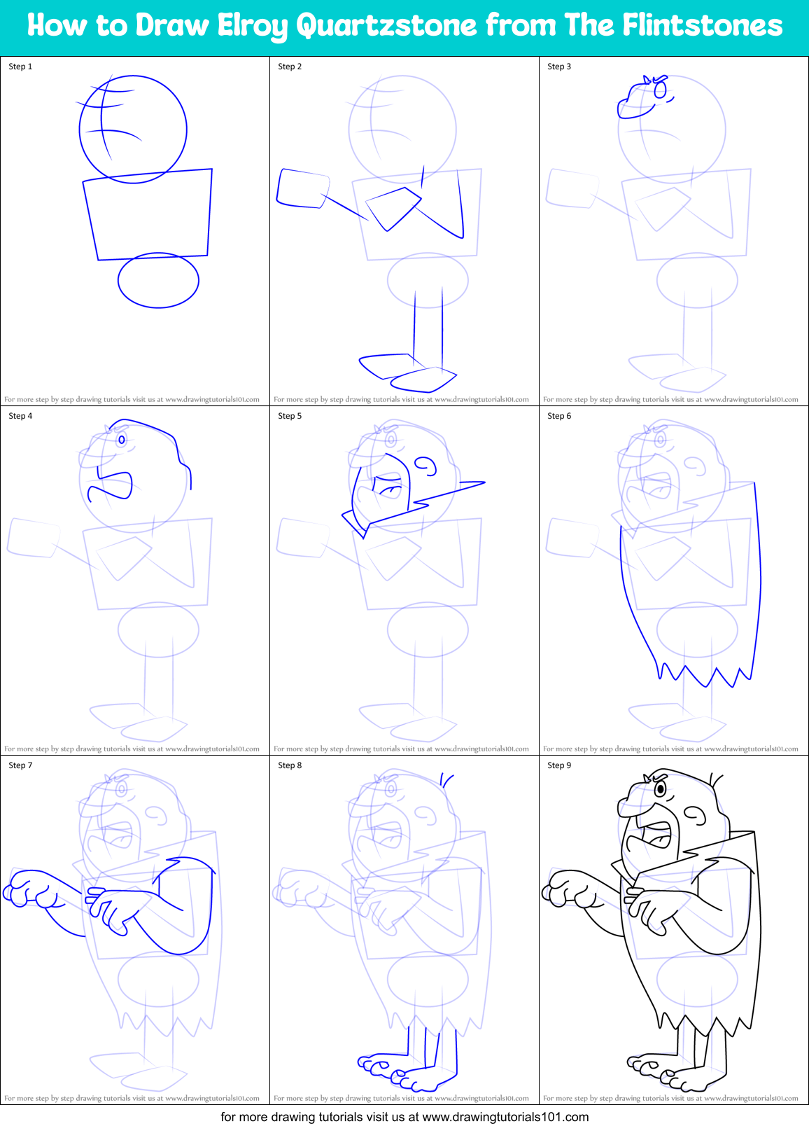 How to Draw Elroy Quartzstone from The Flintstones Printable Step by Step