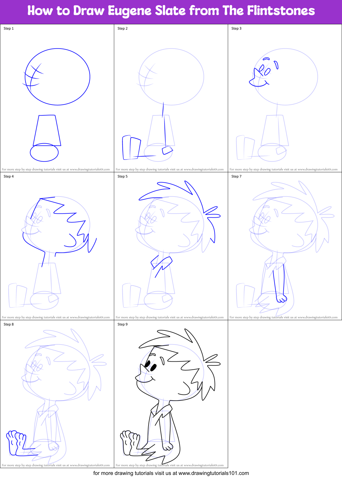 How to Draw Eugene Slate from The Flintstones Printable Step by Step