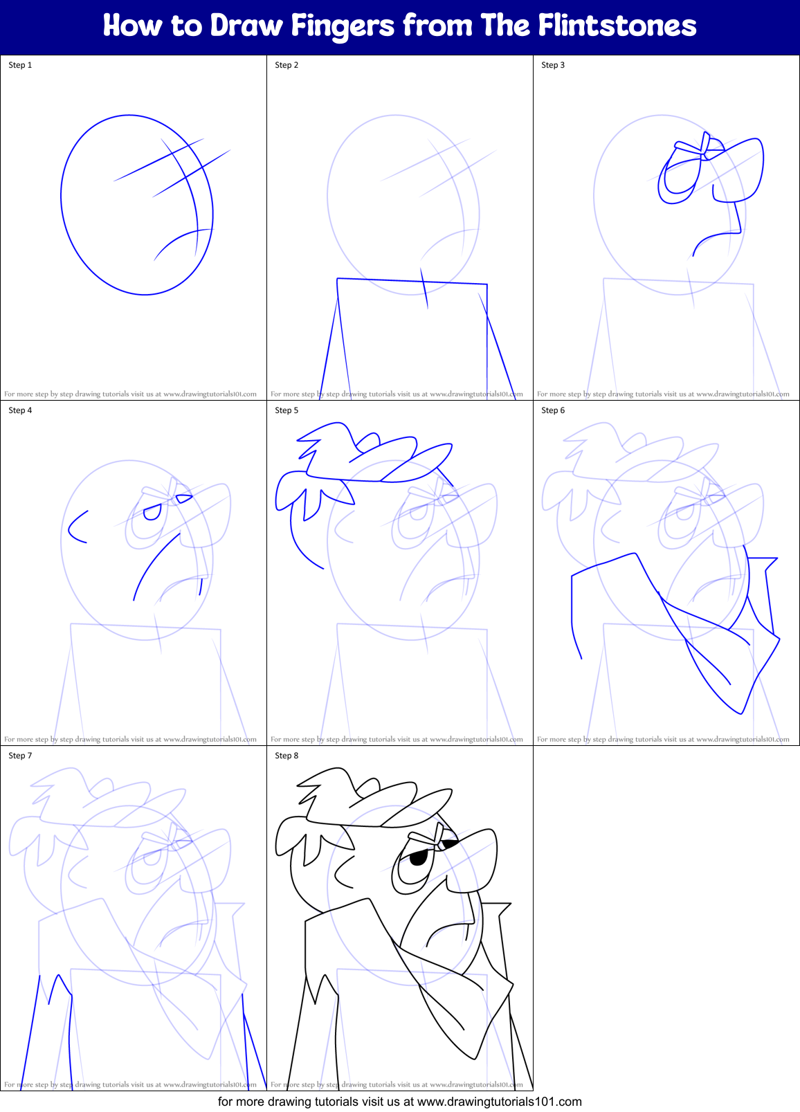 How to Draw Fingers from The Flintstones Printable Step by Step