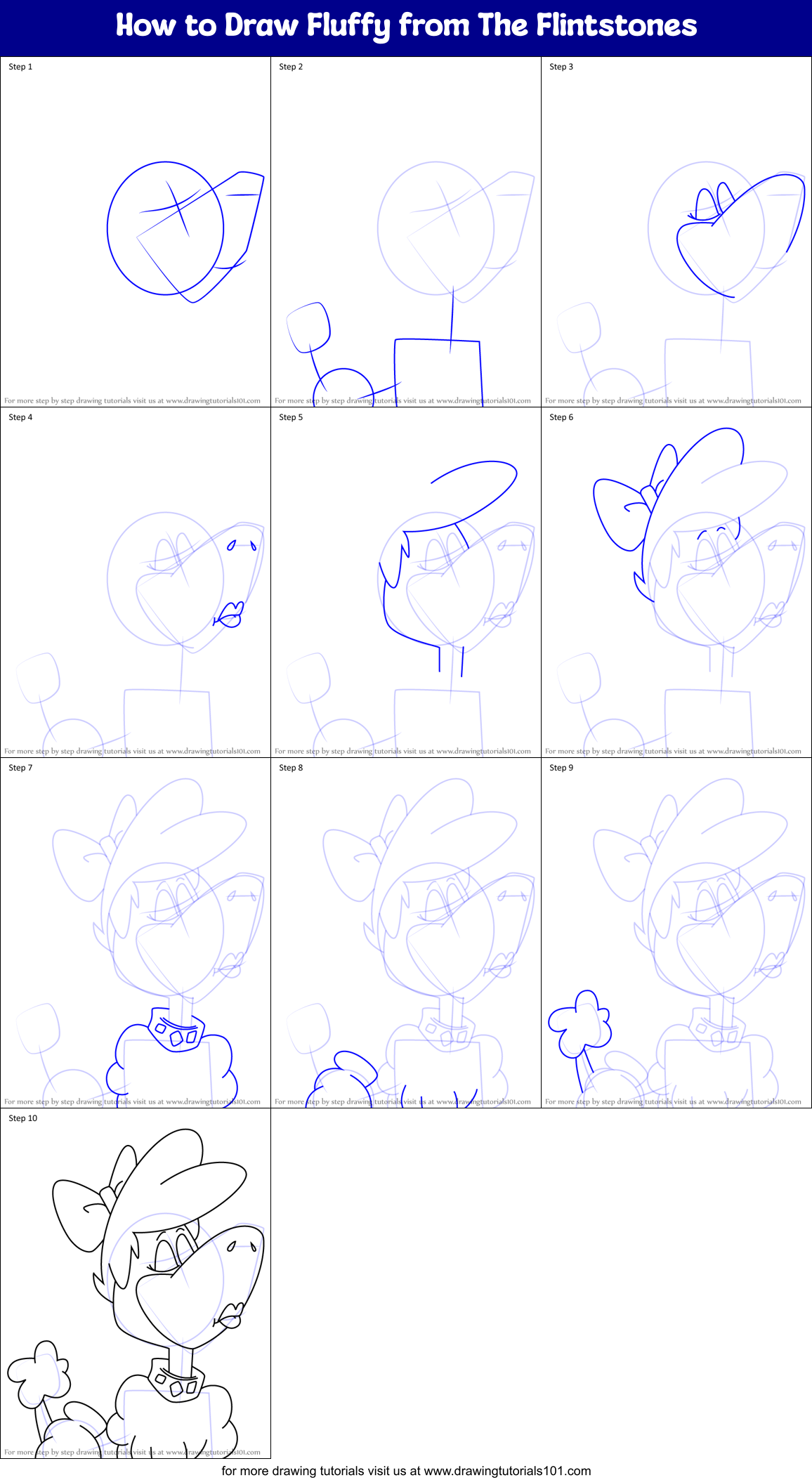 How to Draw Fluffy from The Flintstones Printable Step by Step