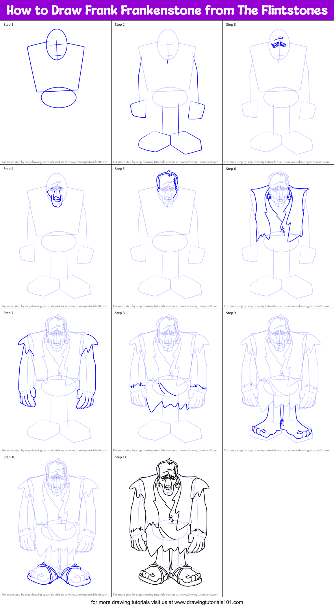 How to Draw Frank Frankenstone from The Flintstones Printable Step by Step
