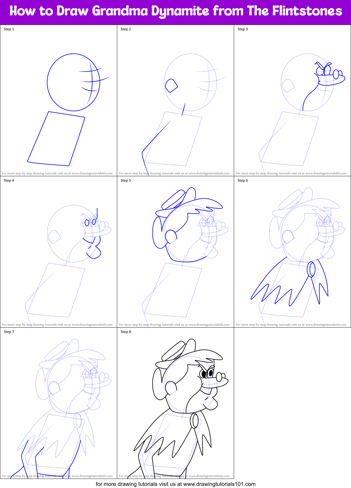 How to Draw Grandma Dynamite from The Flintstones Printable Step by Step