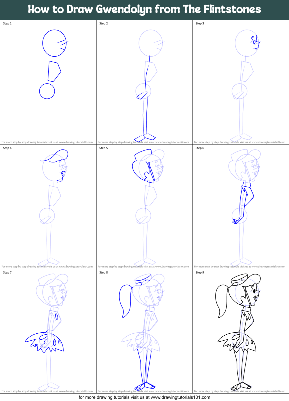 How to Draw Gwendolyn from The Flintstones Printable Step by Step