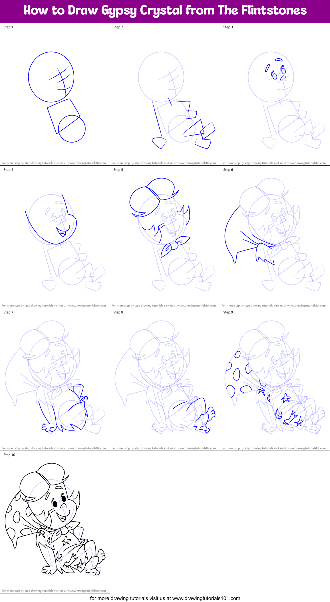 How to Draw Gypsy Crystal from The Flintstones Printable Step by Step