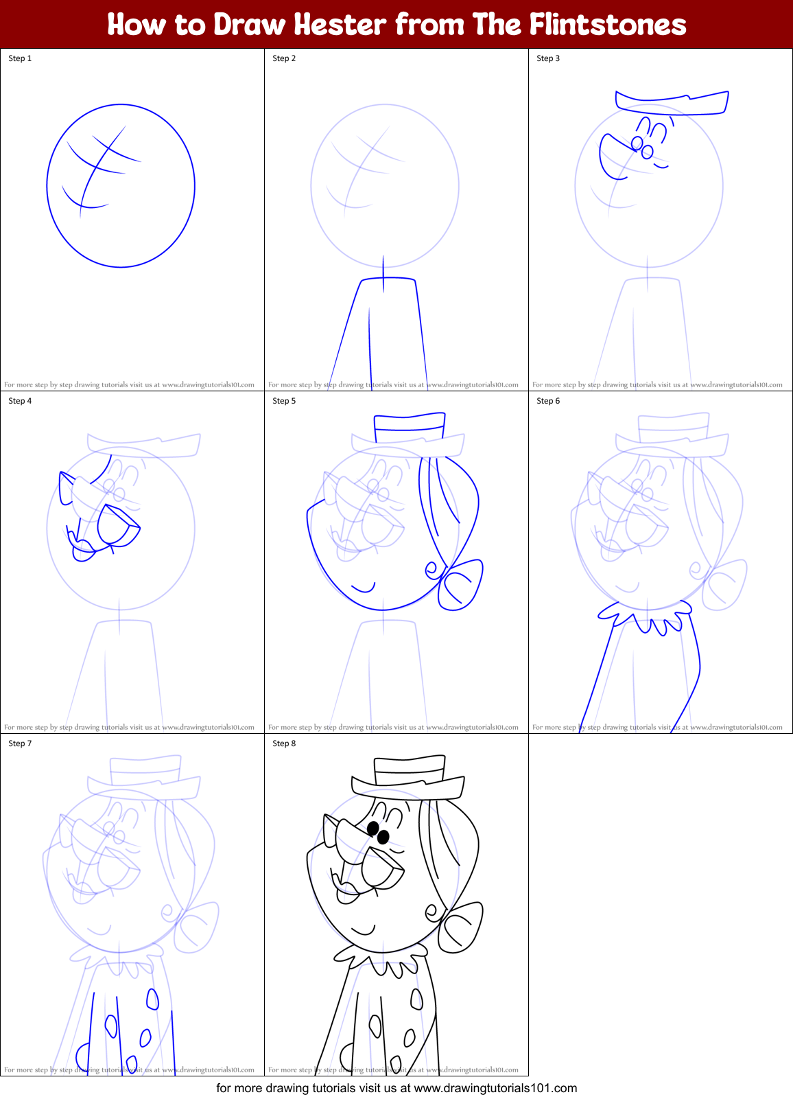 How to Draw Hester from The Flintstones Printable Step by Step