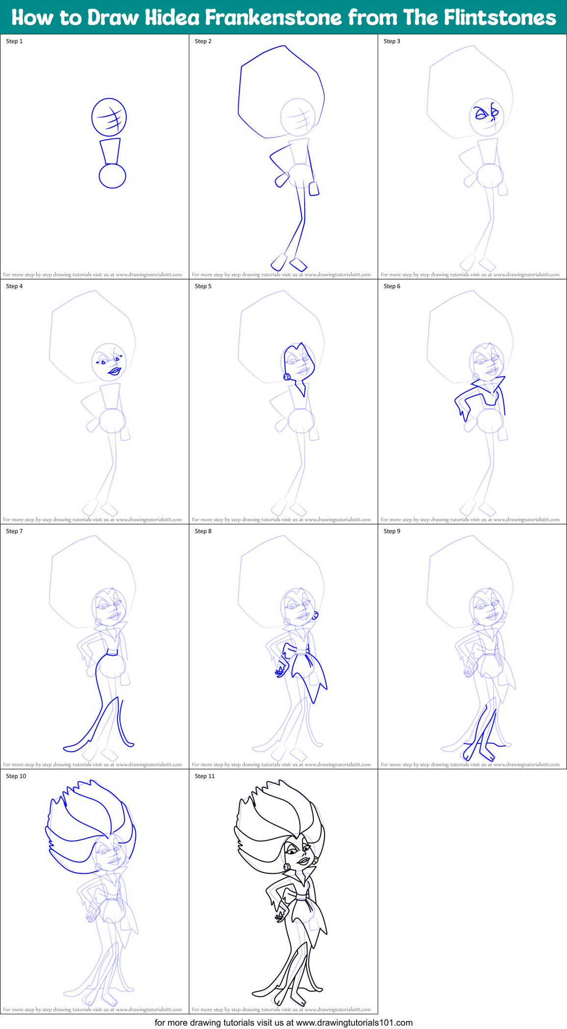 How to Draw Hidea Frankenstone from The Flintstones Printable Step by Step