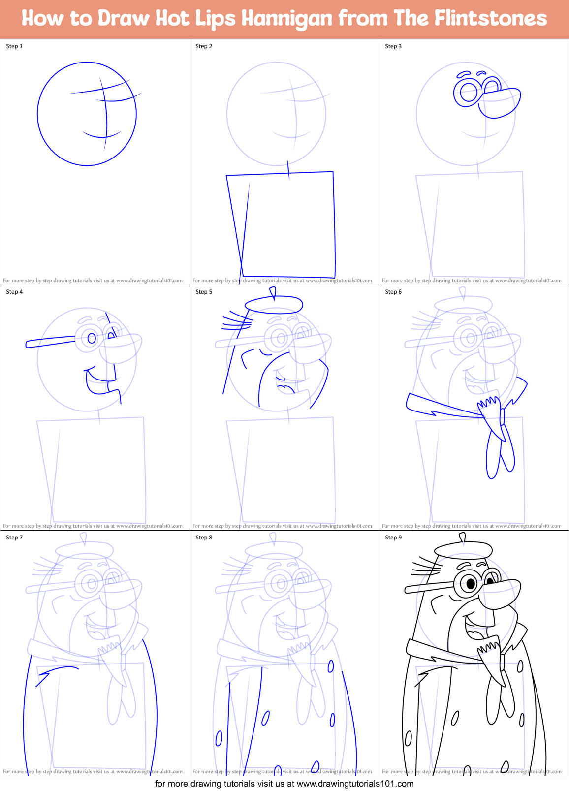 How to Draw Hot Lips Hannigan from The Flintstones Printable Step by Step