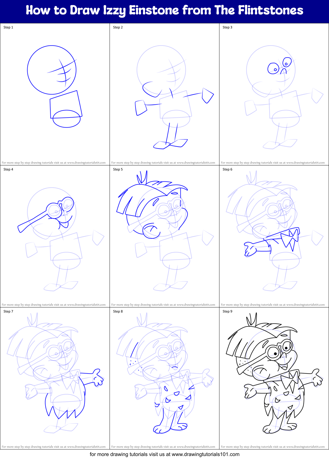 How to Draw Izzy Einstone from The Flintstones Printable Step by Step