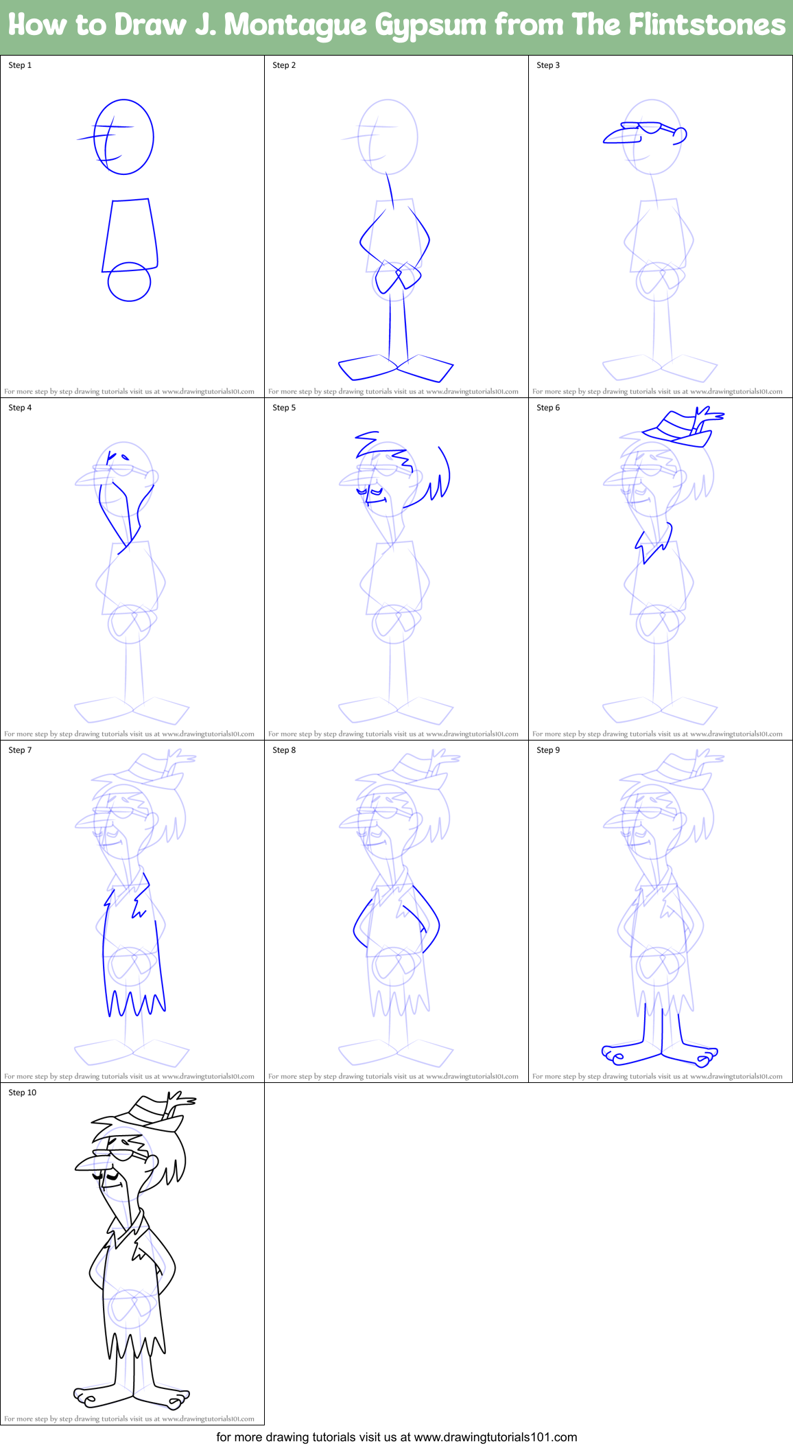How to Draw J. Montague Gypsum from The Flintstones Printable Step by Step
