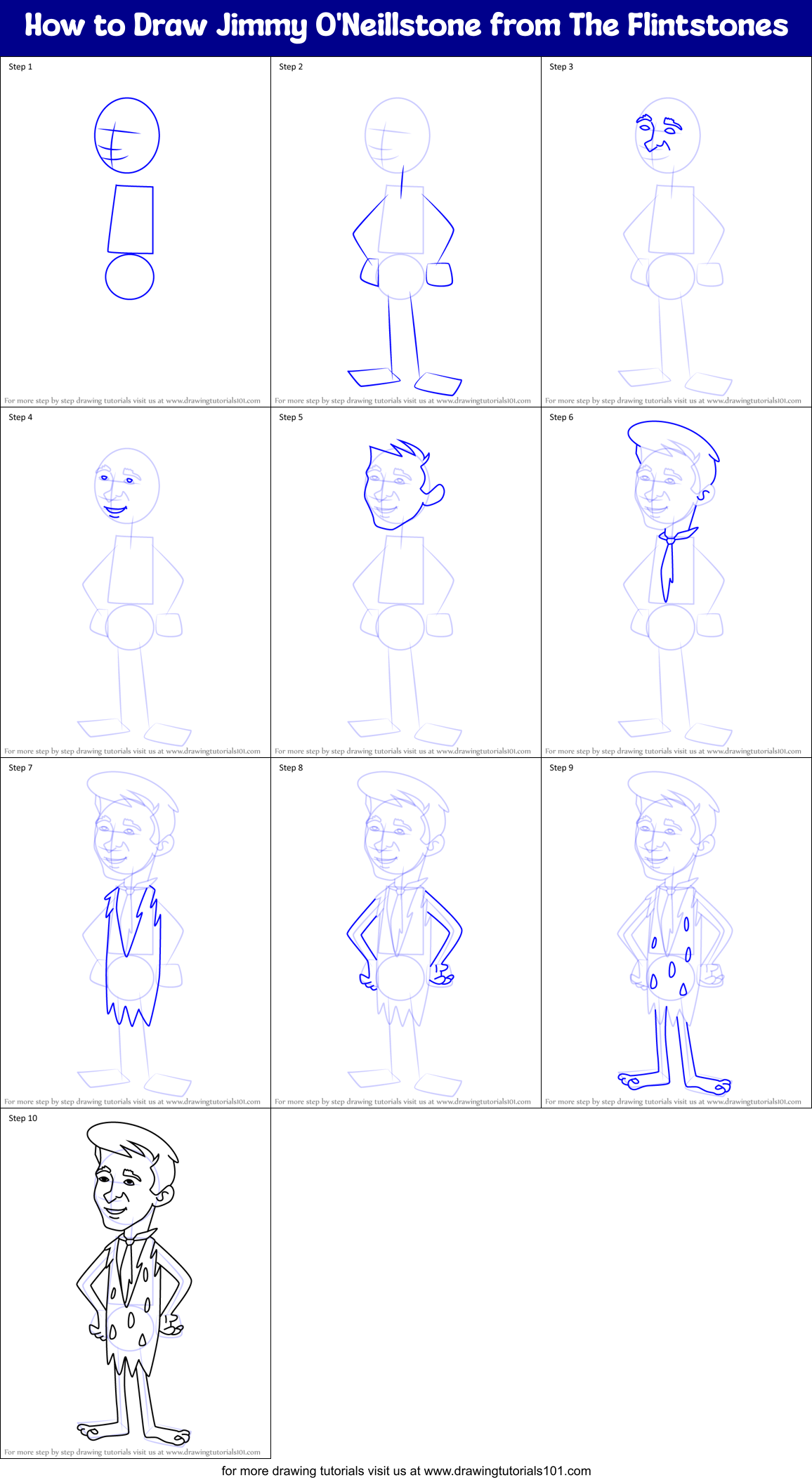 How to Draw Jimmy O'Neillstone from The Flintstones Printable Step by Step