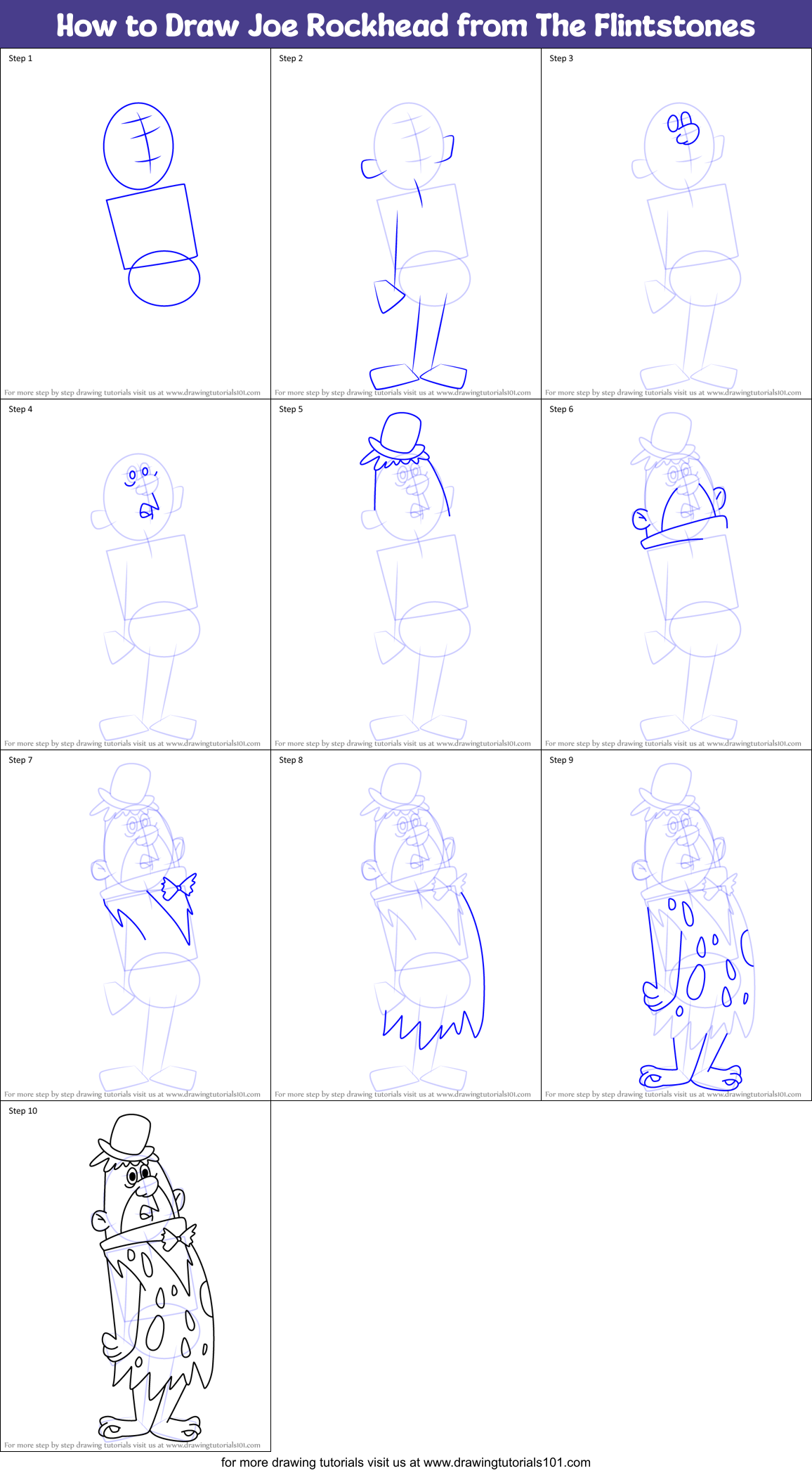 How to Draw Joe Rockhead from The Flintstones Printable Step by Step