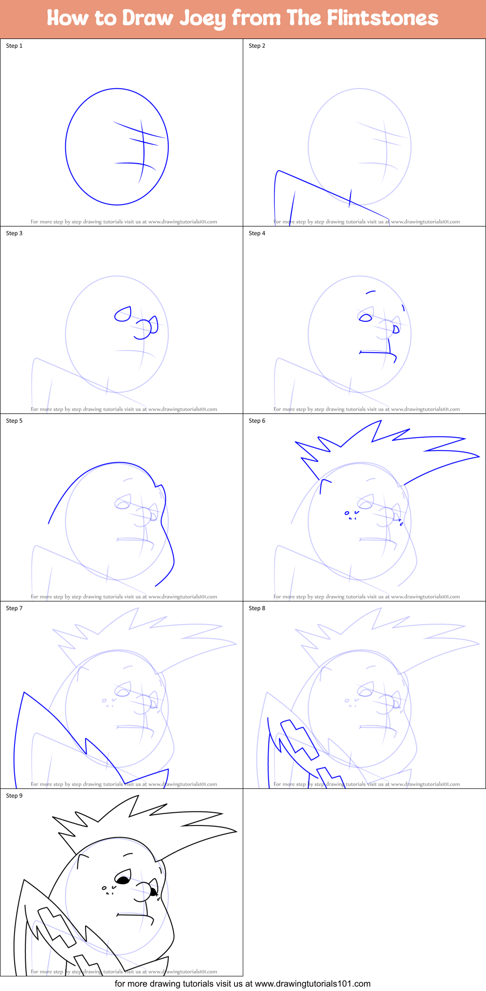 How to Draw Joey from The Flintstones Printable Step by Step