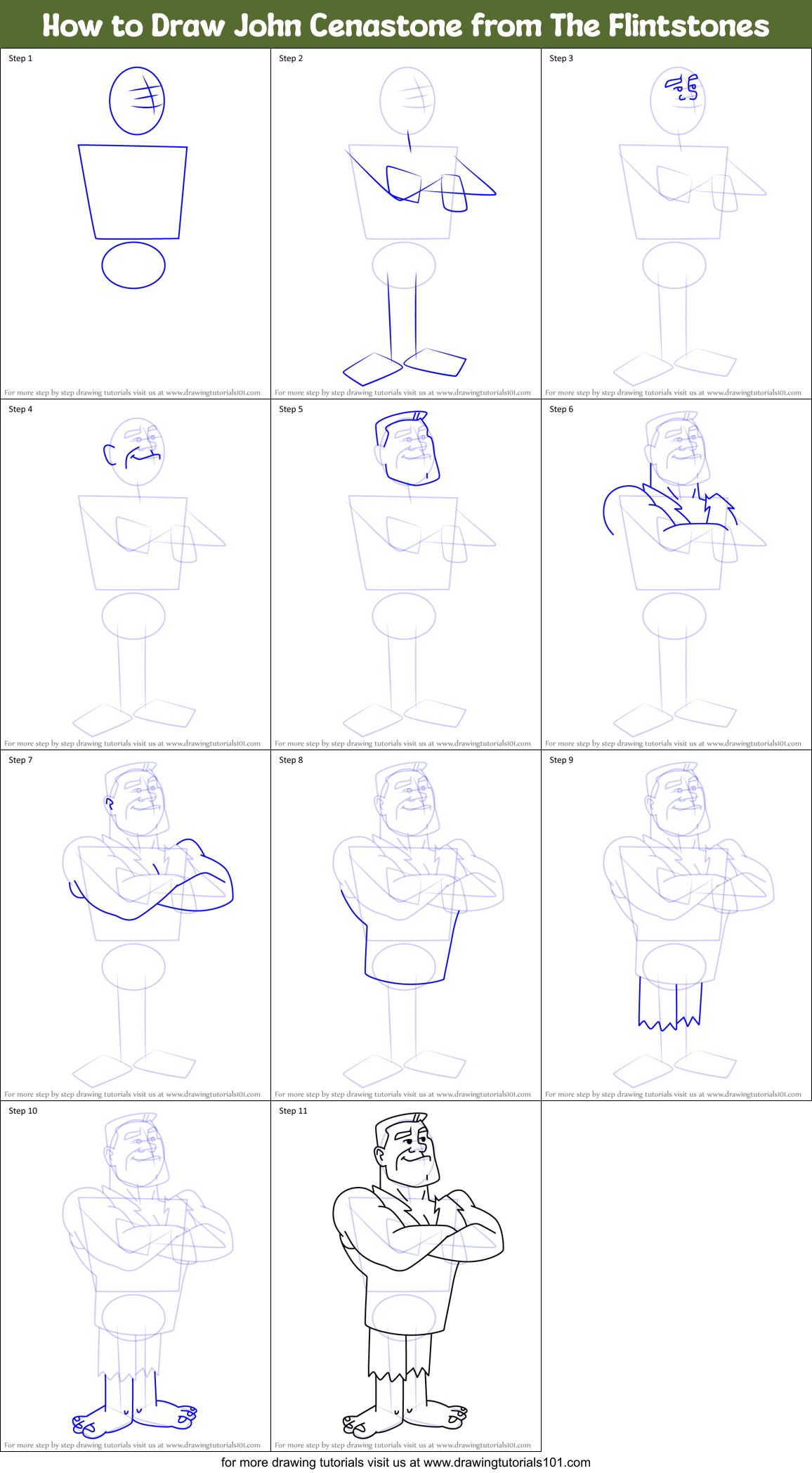 How to Draw John Cenastone from The Flintstones Printable Step by Step