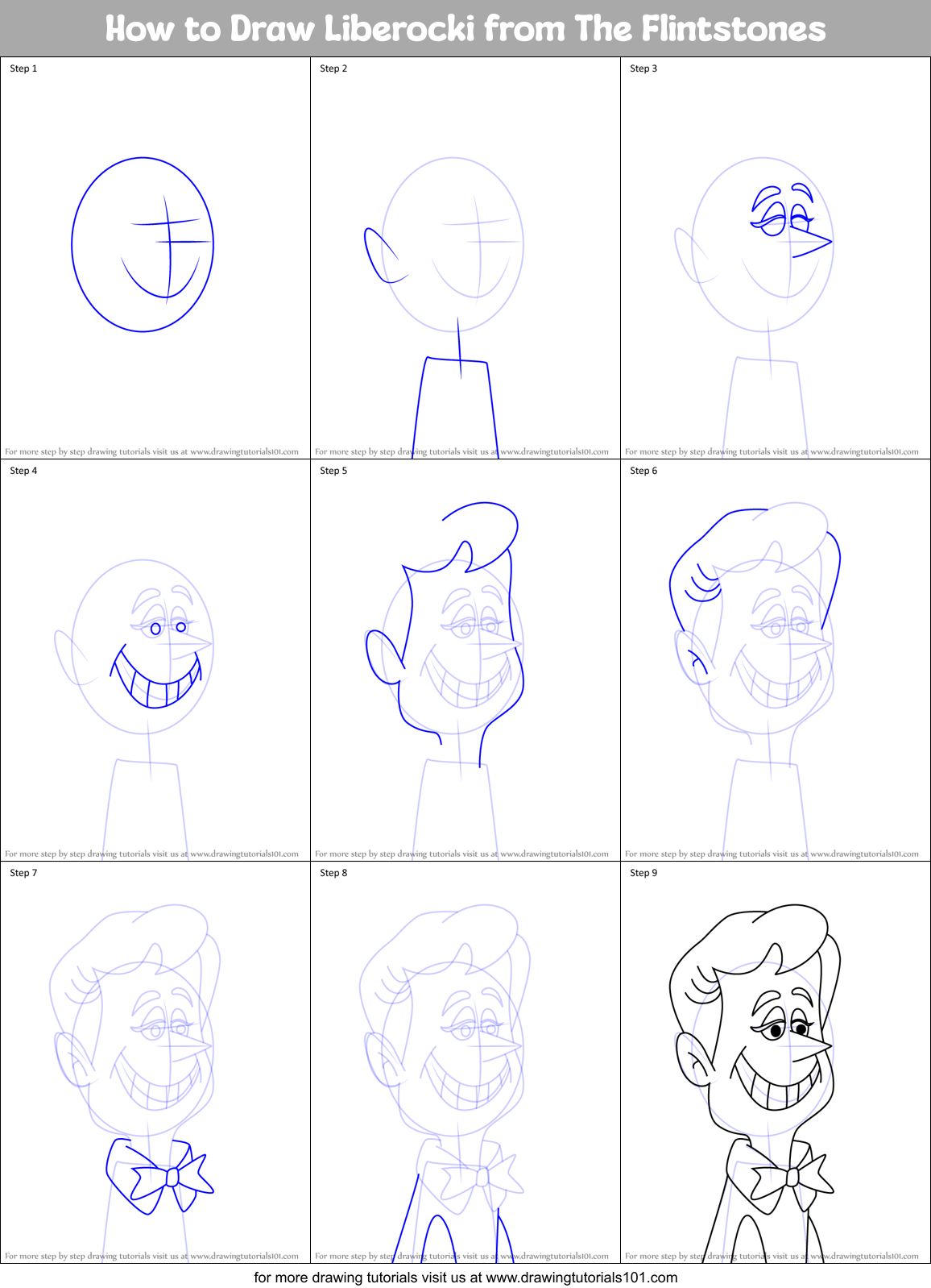 How to Draw Liberocki from The Flintstones Printable Step by Step