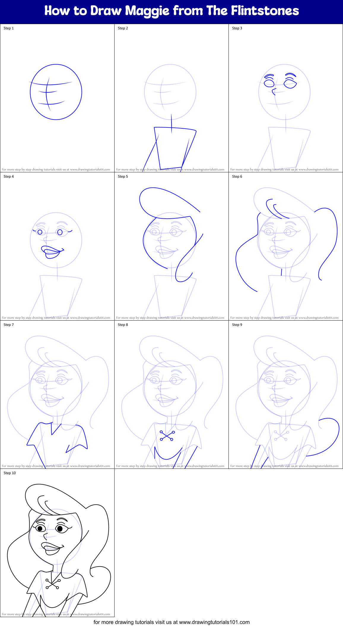 How to Draw Maggie from The Flintstones Printable Step by Step