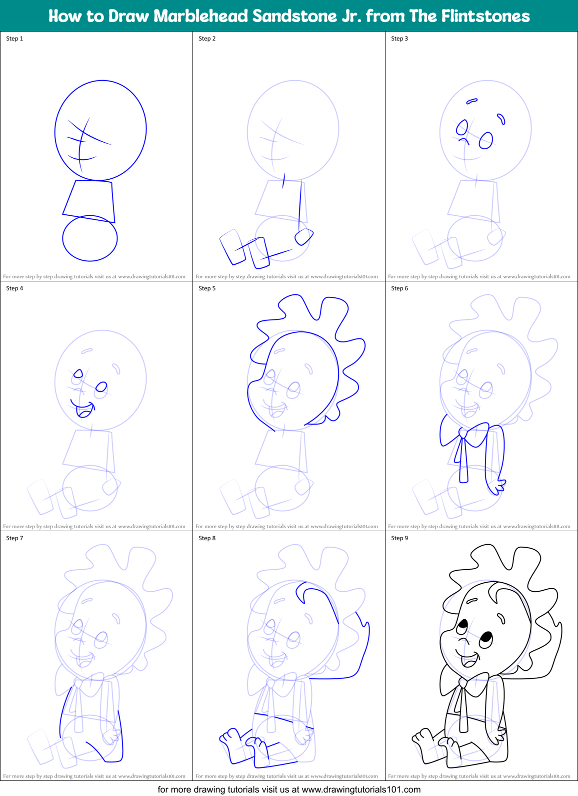 How to Draw Marblehead Sandstone Jr. from The Flintstones Printable Step by Step