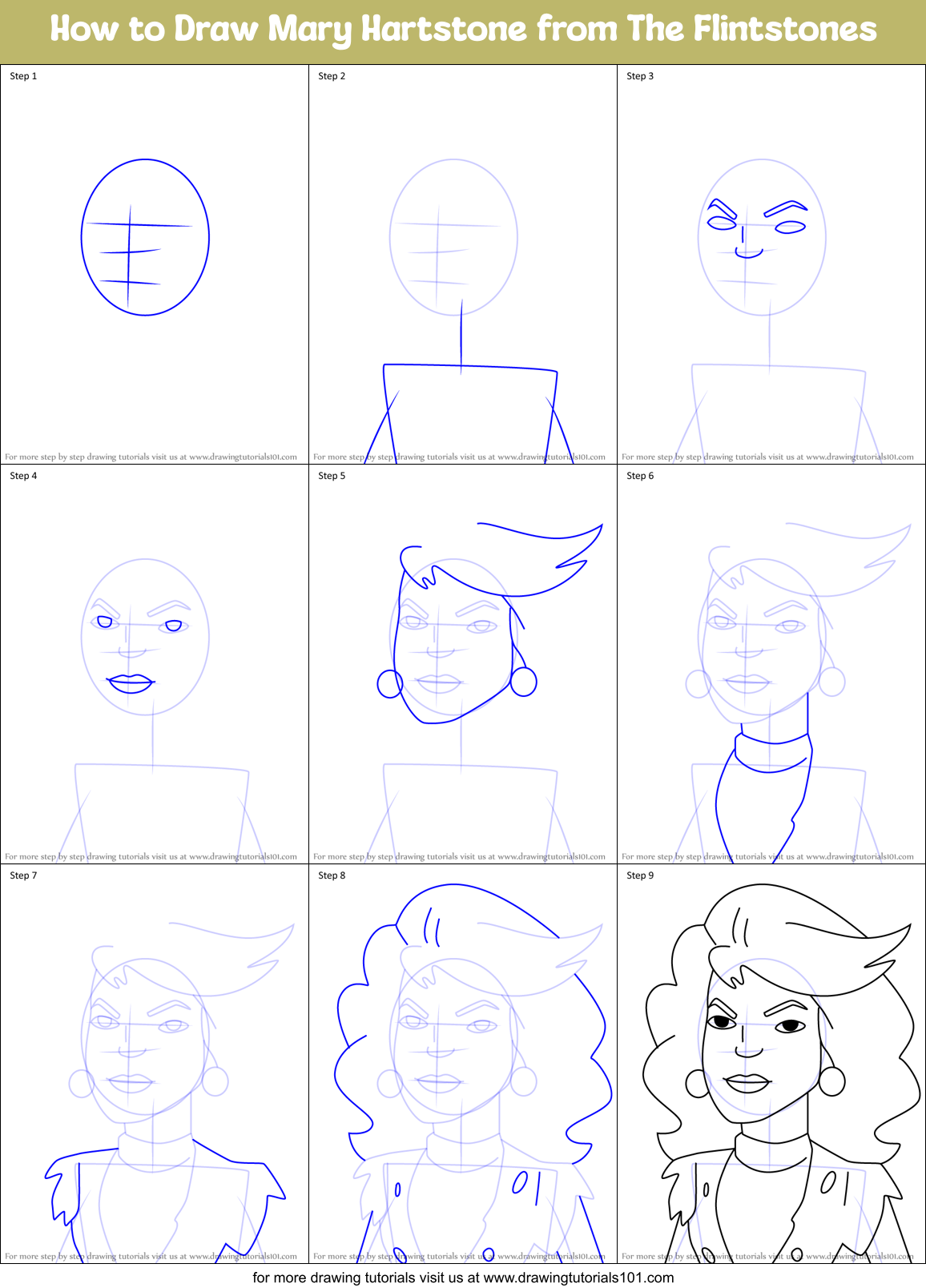 How to Draw Mary Hartstone from The Flintstones Printable Step by Step