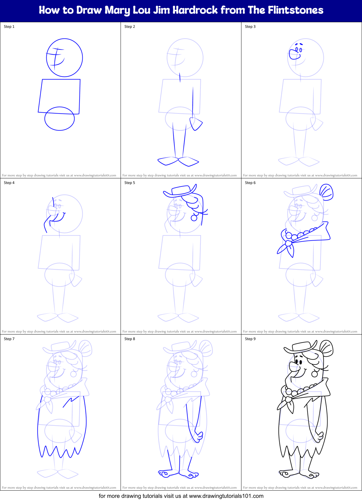 How to Draw Mary Lou Jim Hardrock from The Flintstones Printable Step by Step