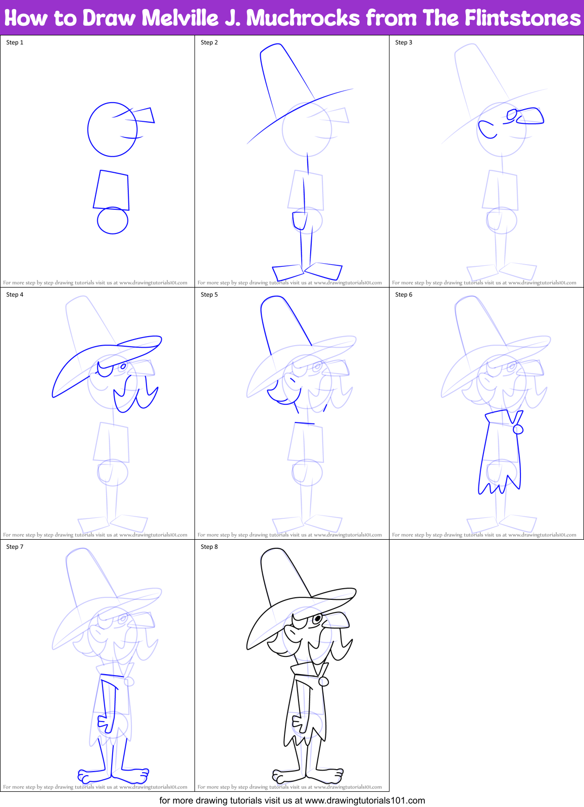 How to Draw Melville J. Muchrocks from The Flintstones Printable Step by Step