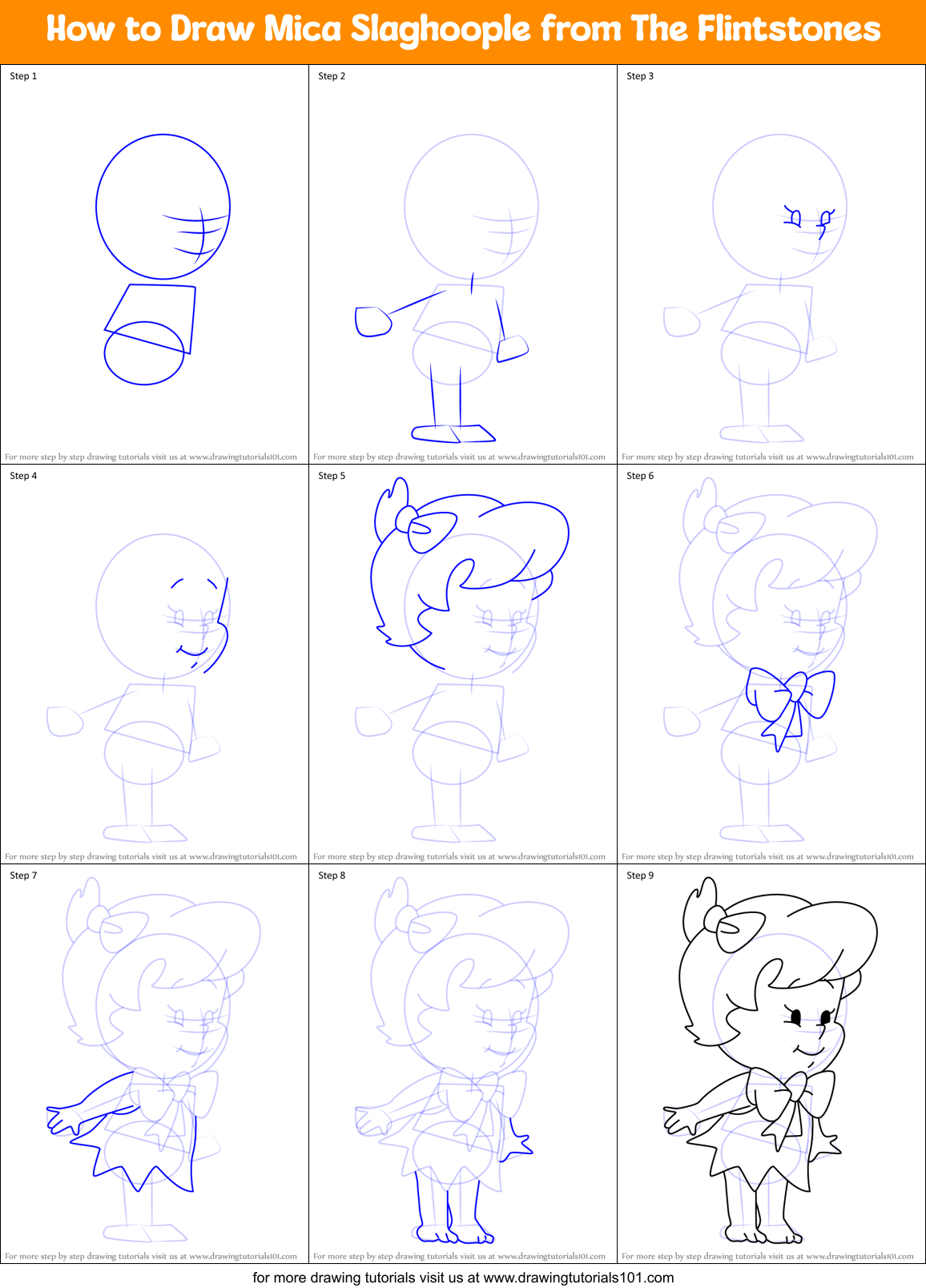 How to Draw Mica Slaghoople from The Flintstones Printable Step by Step