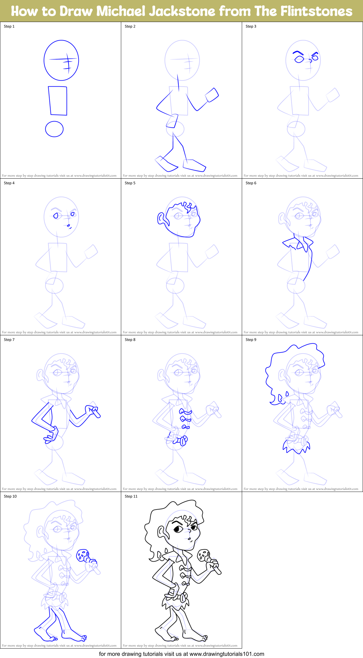 How to Draw Michael Jackstone from The Flintstones Printable Step by Step