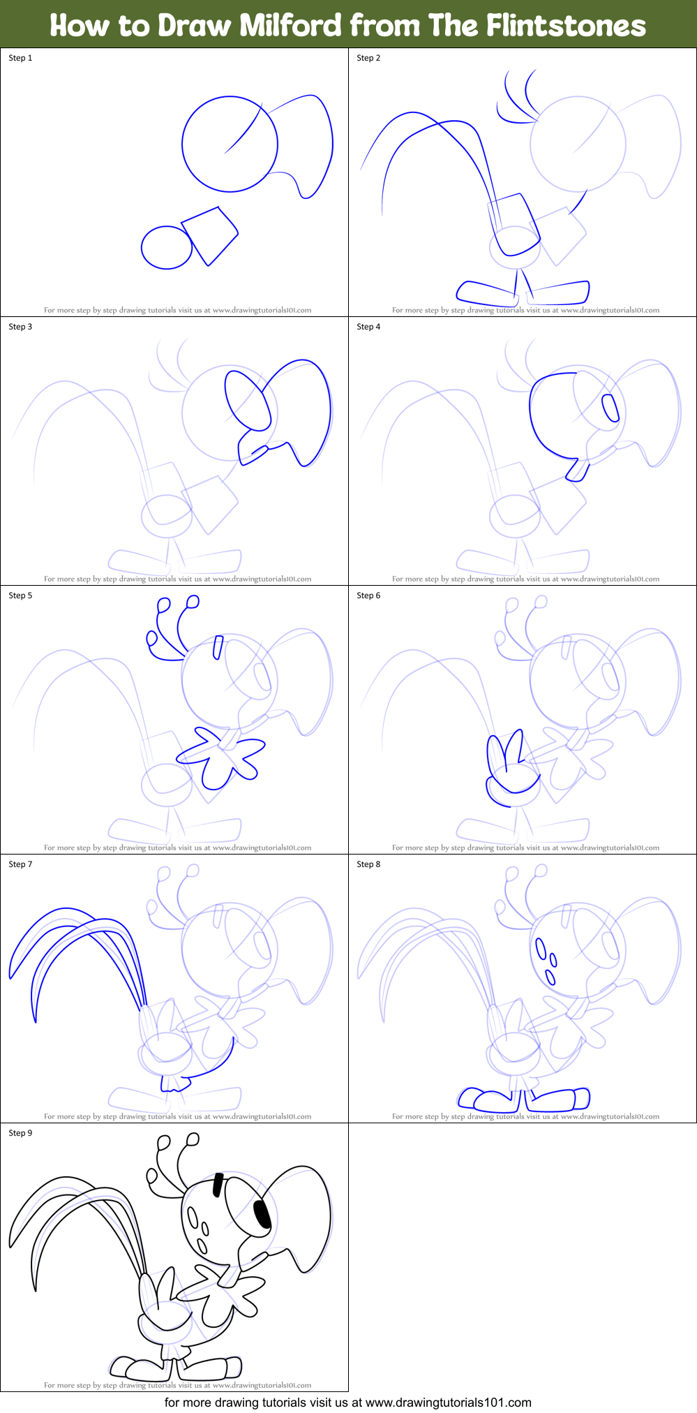 How to Draw Milford from The Flintstones Printable Step by Step