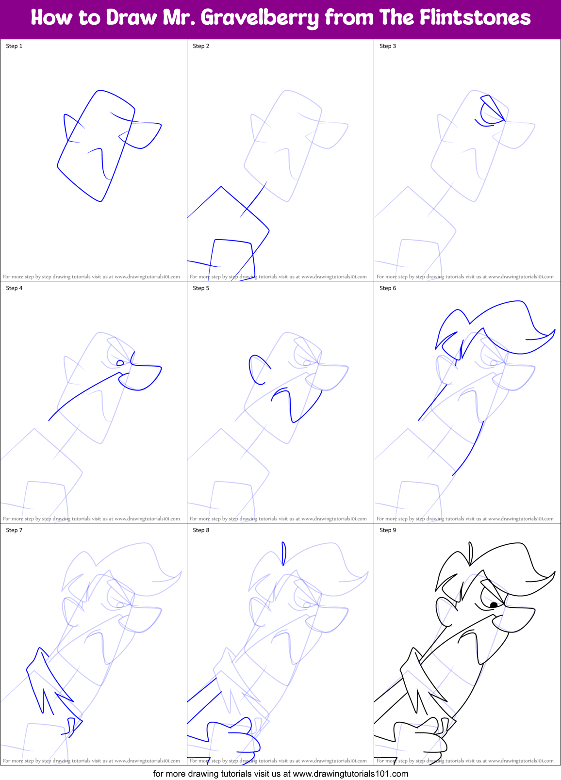 How to Draw Mr. Gravelberry from The Flintstones Printable Step by Step