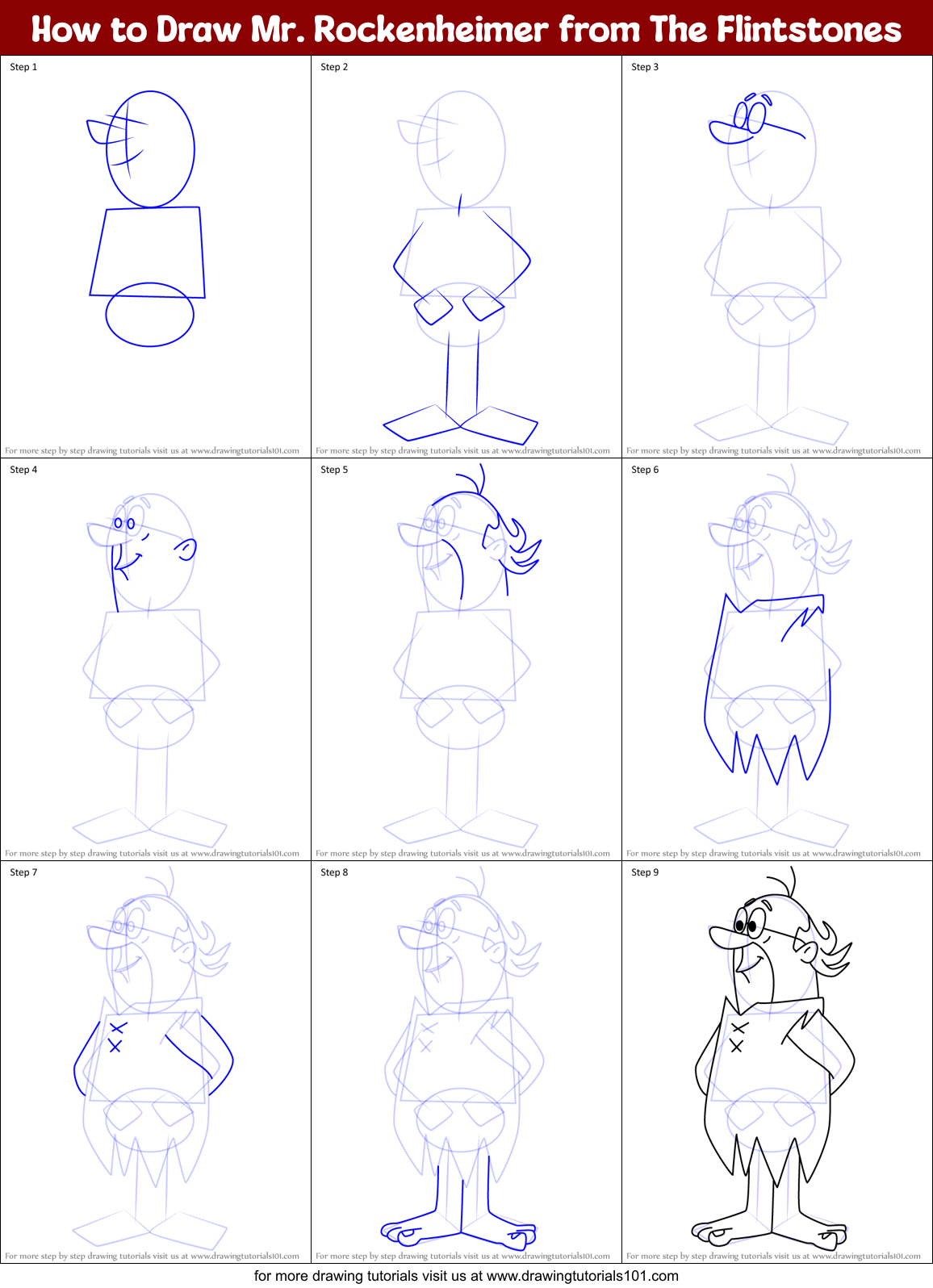 How to Draw Mr. Rockenheimer from The Flintstones Printable Step by Step