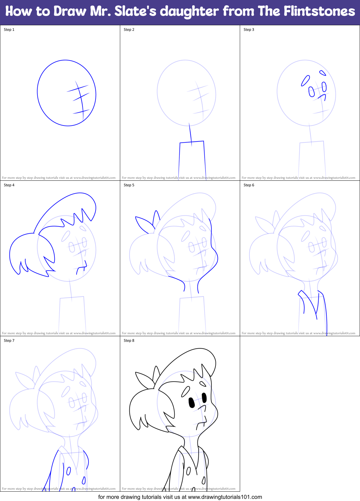 How to Draw Mr. Slate's daughter from The Flintstones Printable Step by Step