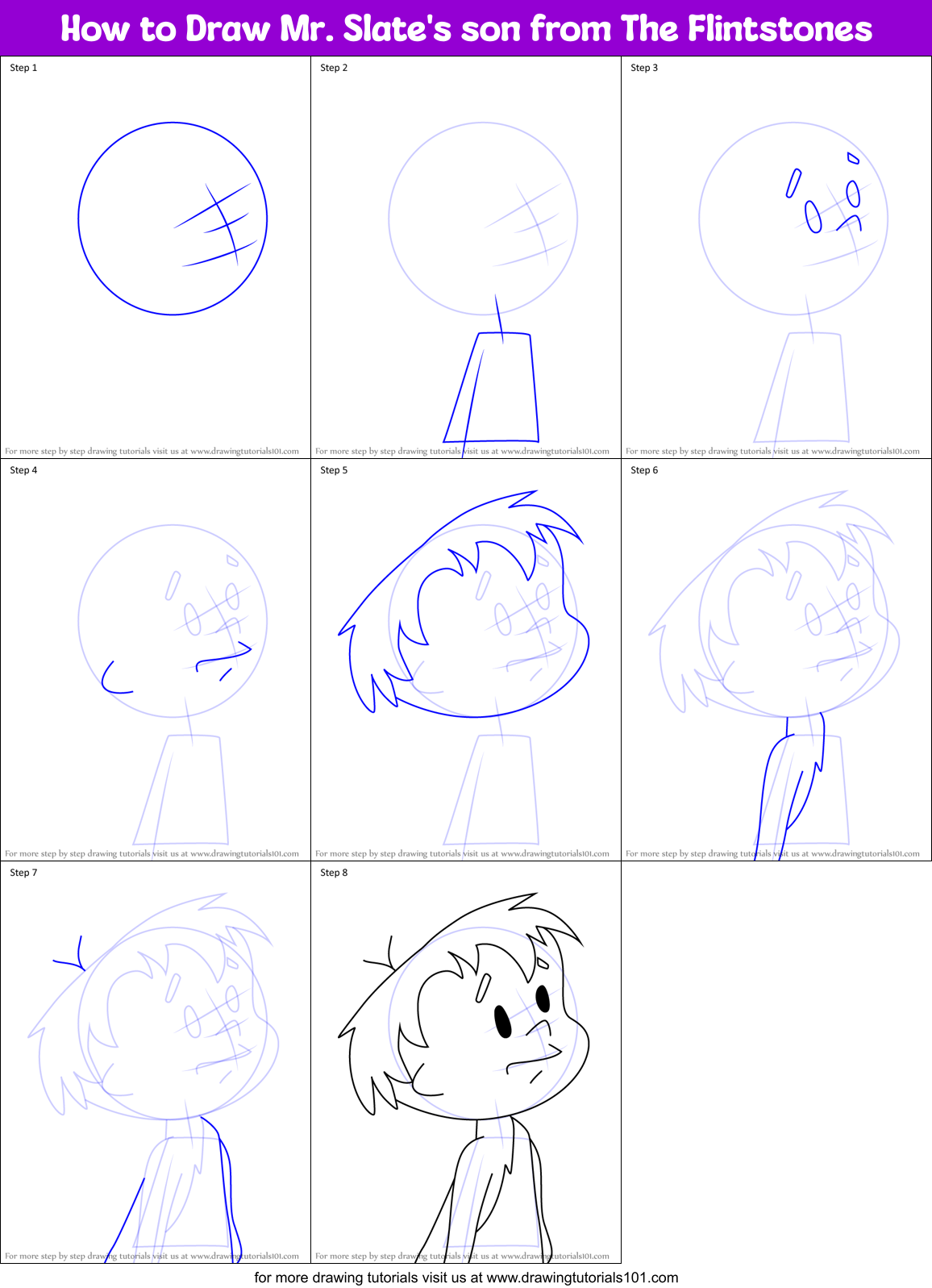 How to Draw Mr. Slate's son from The Flintstones Printable Step by Step