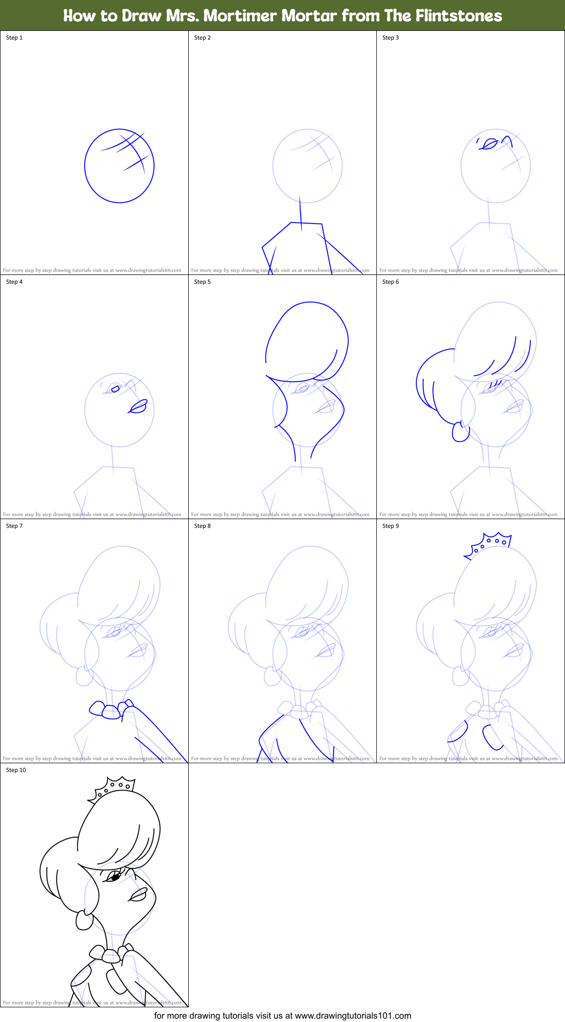 How to Draw Mrs. Mortimer Mortar from The Flintstones Printable Step by Step