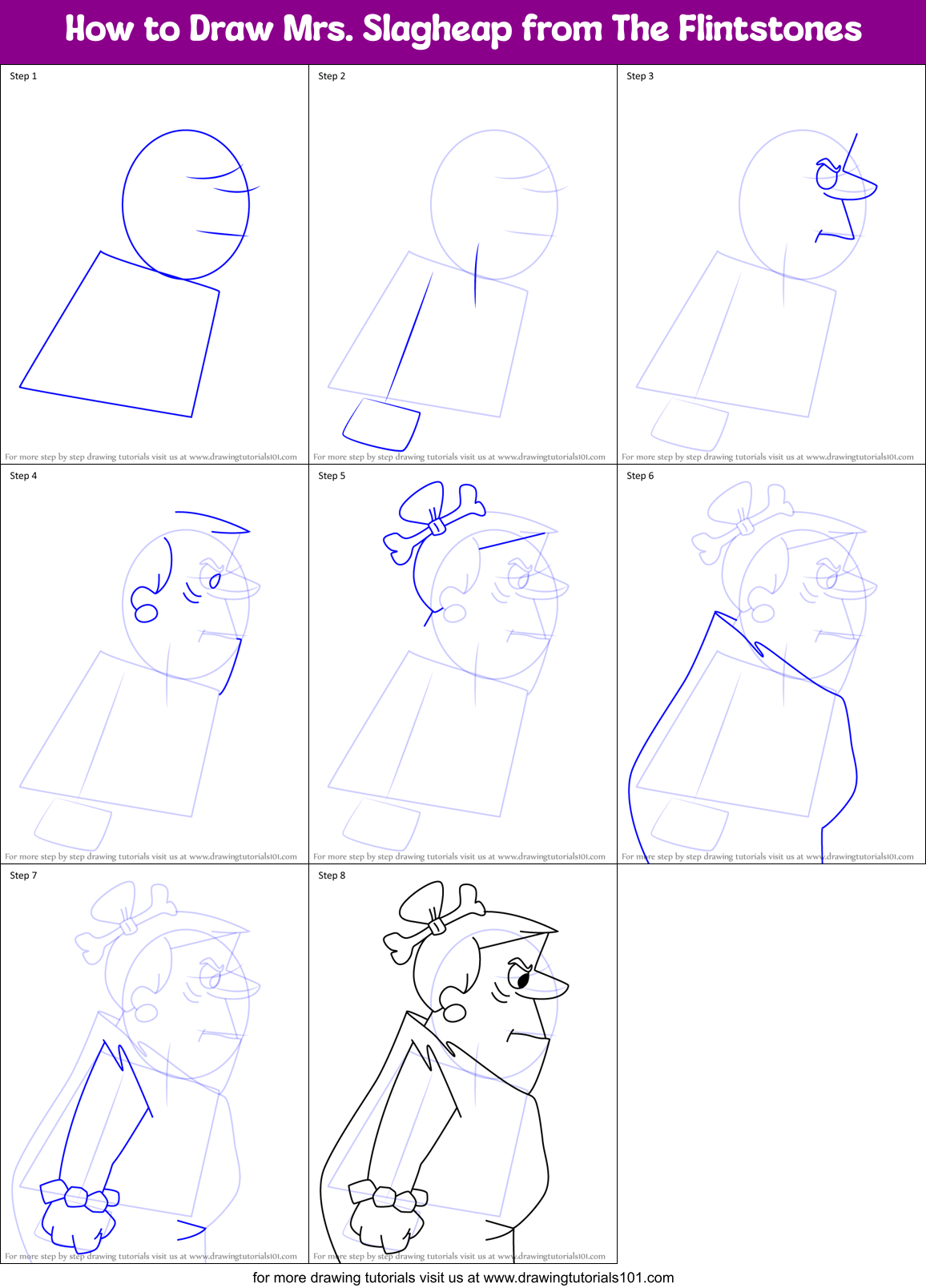 How to Draw Mrs. Slagheap from The Flintstones Printable Step by Step