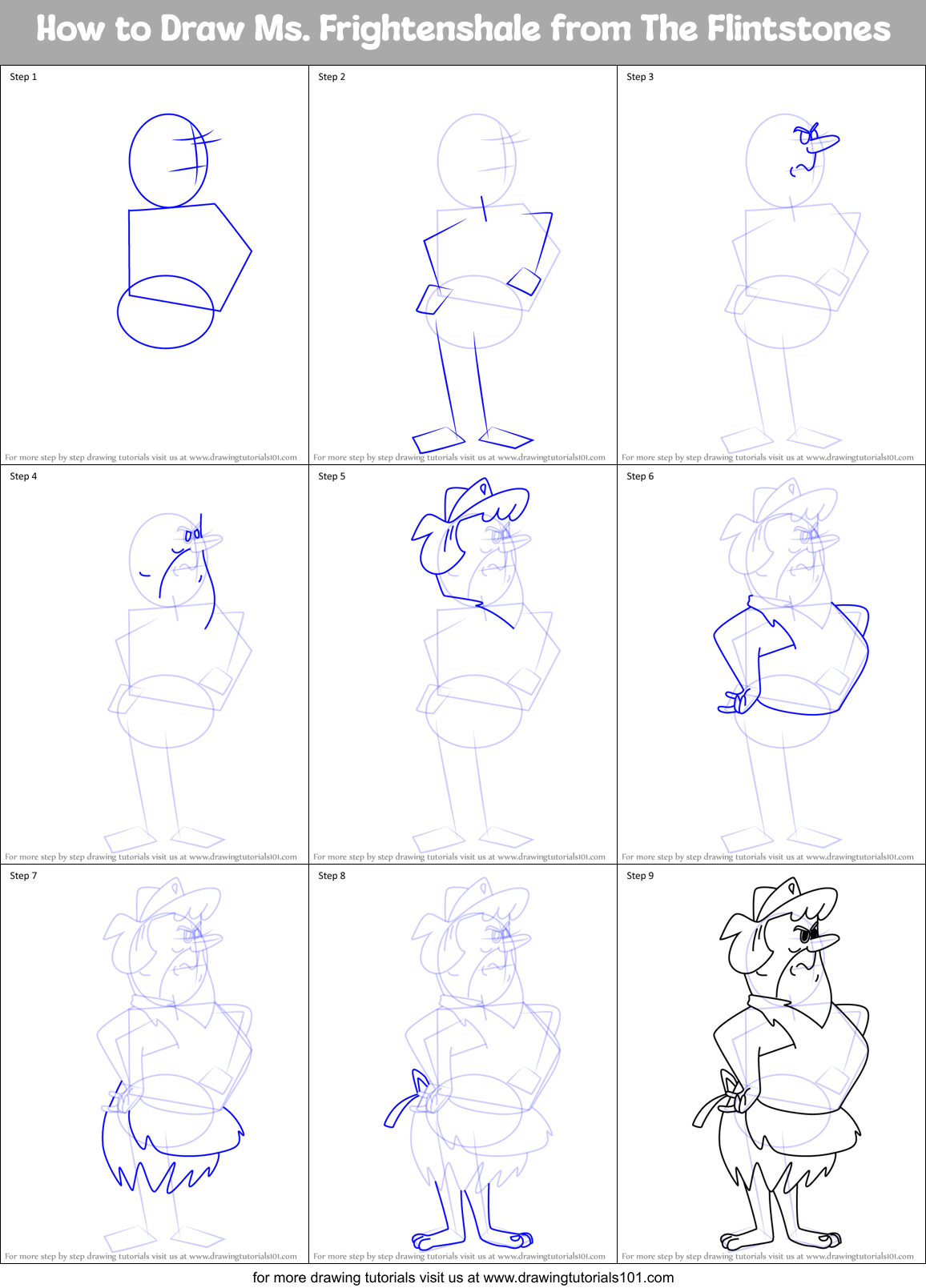 How to Draw Ms. Frightenshale from The Flintstones Printable Step by Step