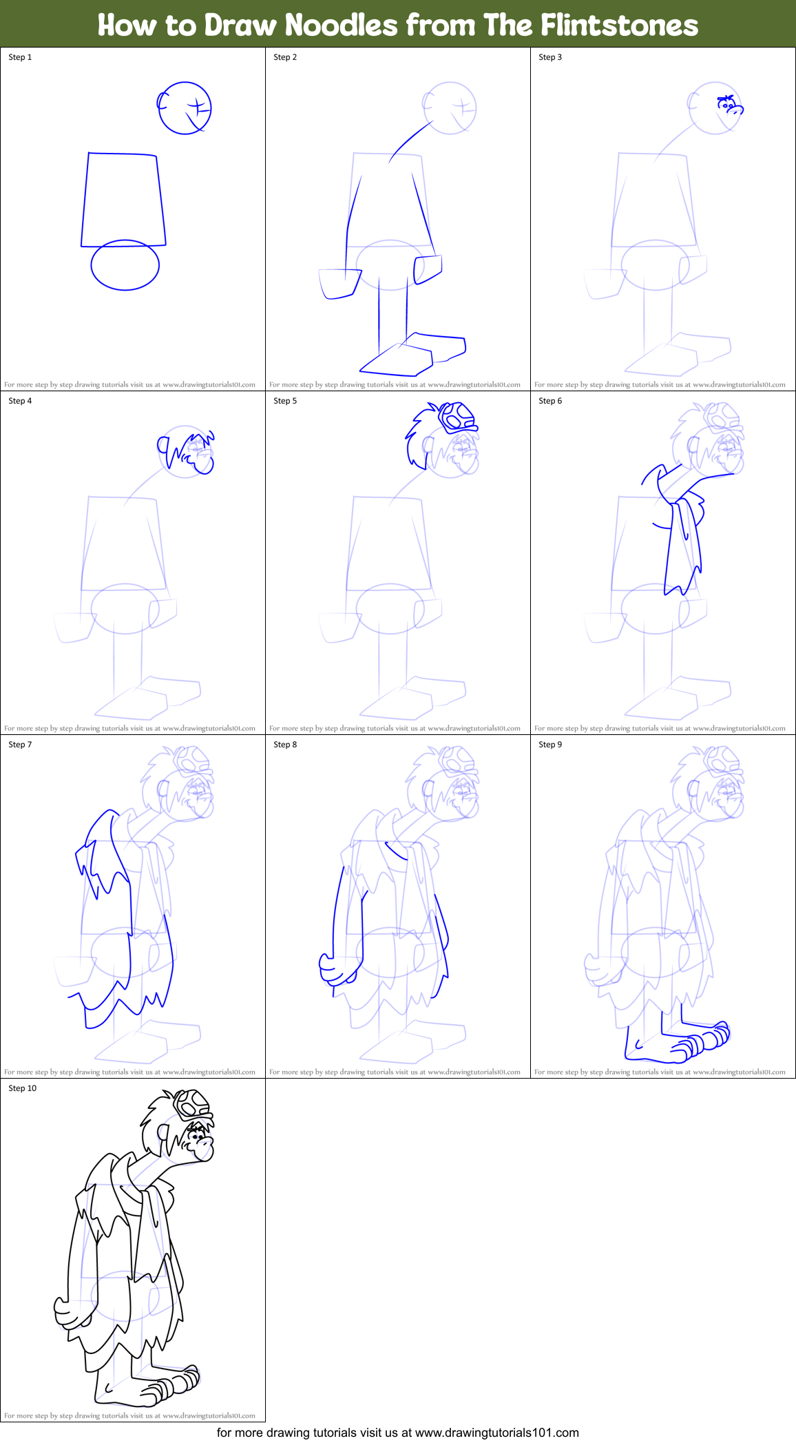 How to Draw Noodles from The Flintstones Printable Step by Step