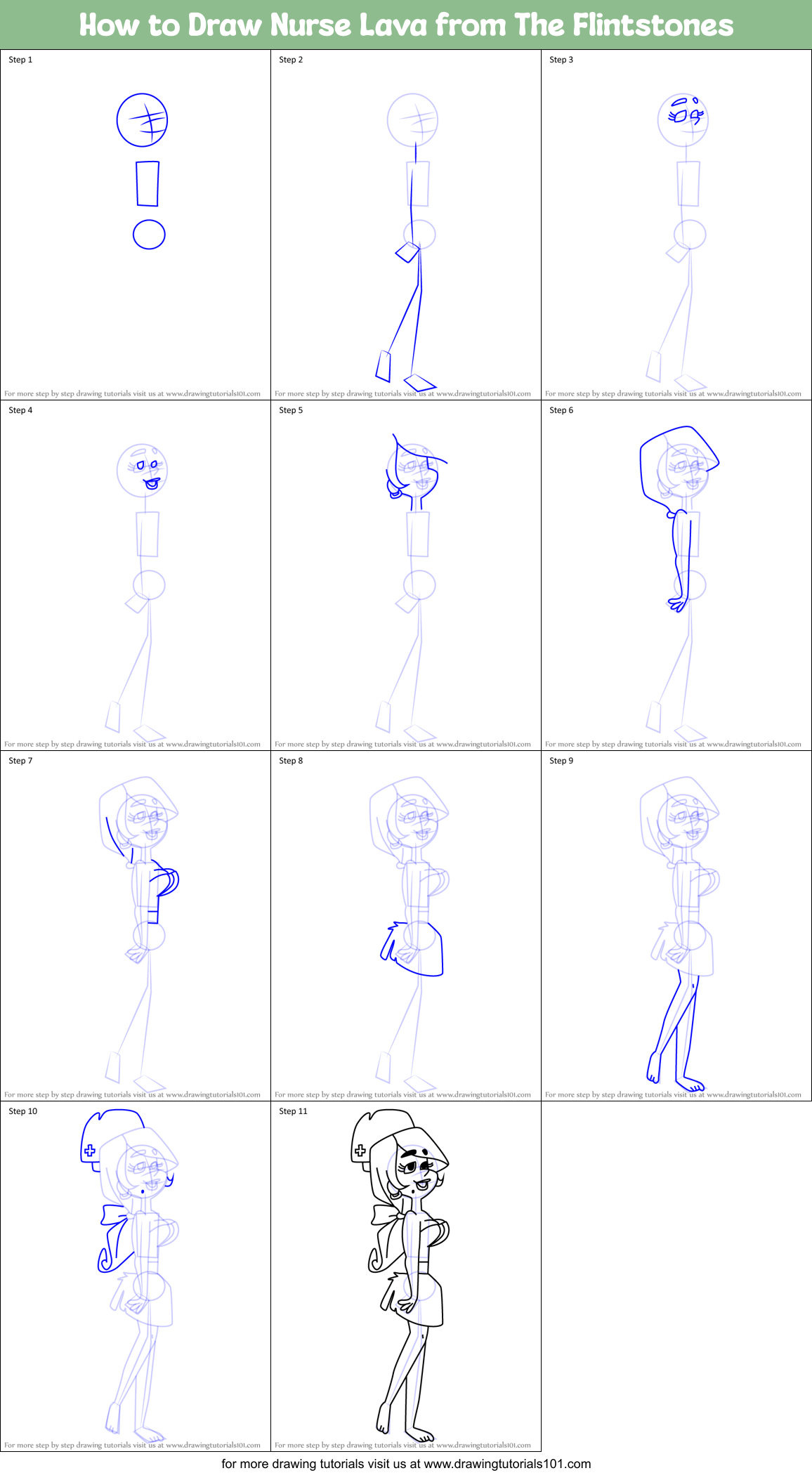How to Draw Nurse Lava from The Flintstones Printable Step by Step