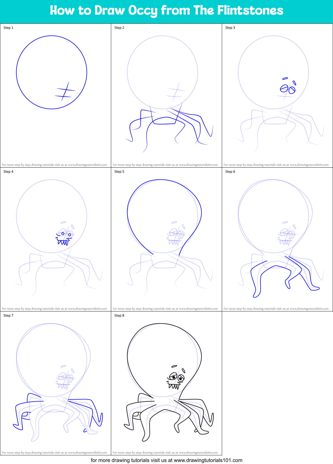 How to Draw Occy from The Flintstones Printable Step by Step