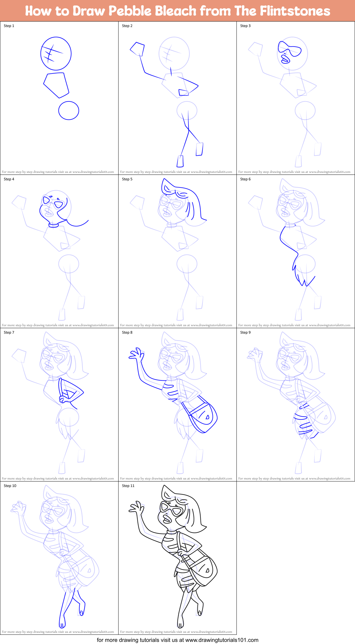 How to Draw Pebble Bleach from The Flintstones Printable Step by Step