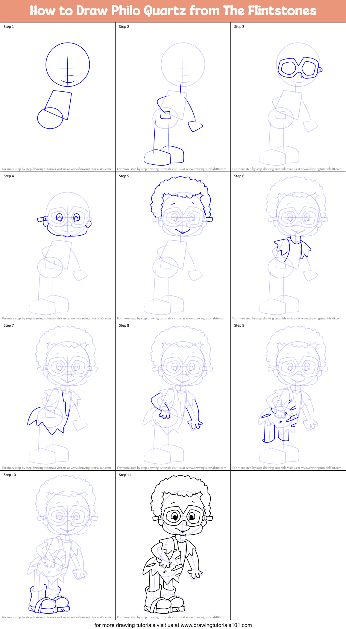 How to Draw Philo Quartz from The Flintstones Printable Step by Step