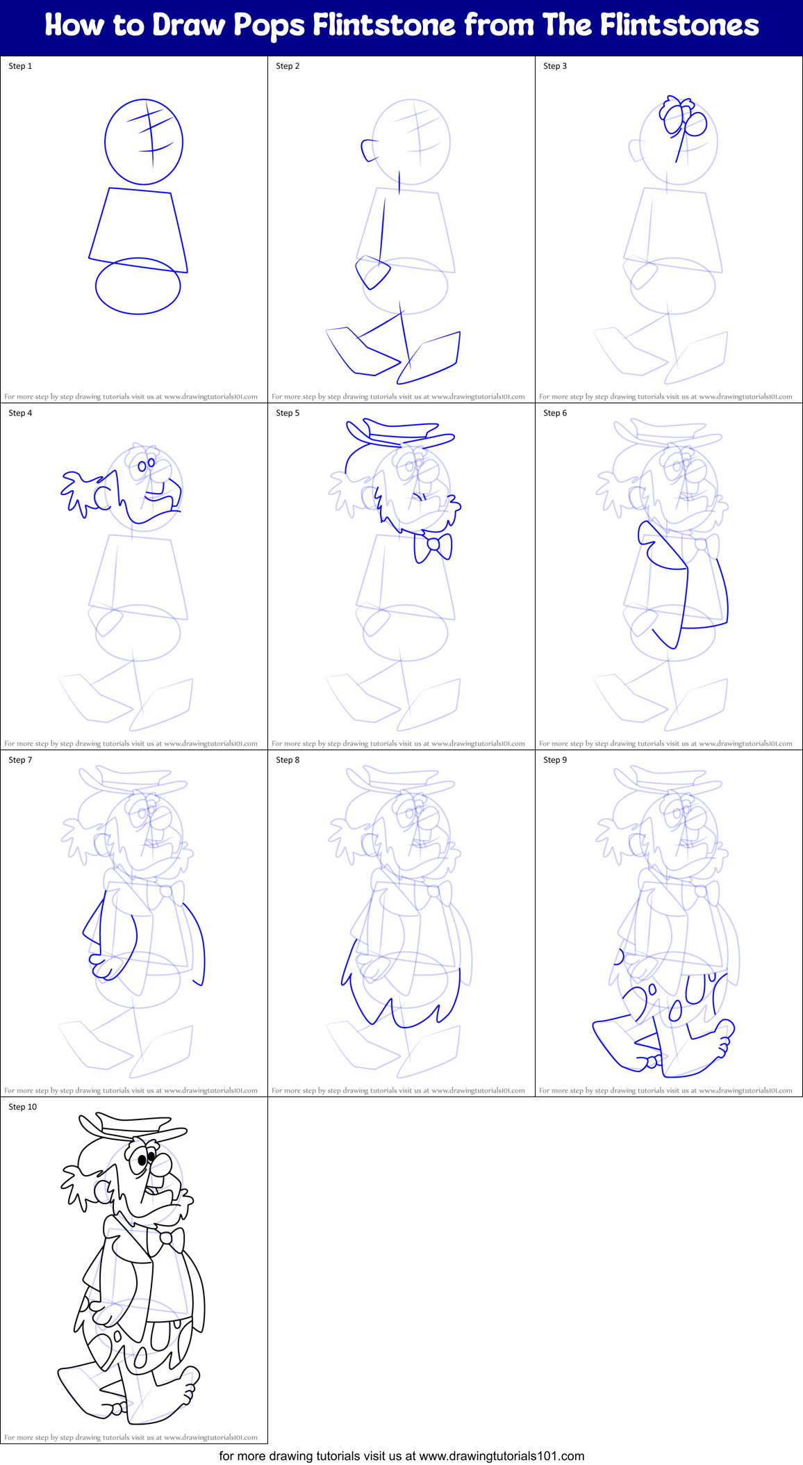 How to Draw Pops Flintstone from The Flintstones Printable Step by Step