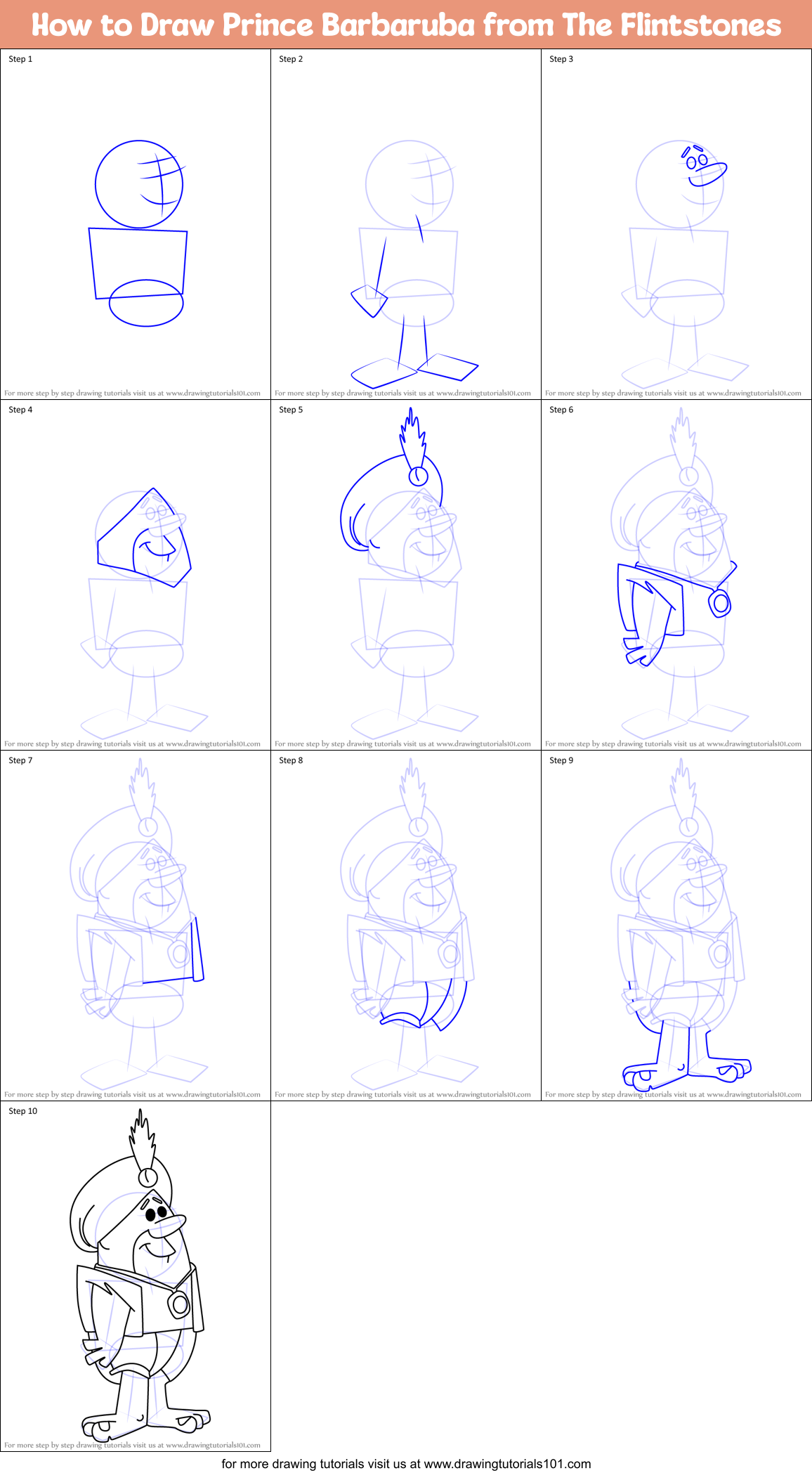 How to Draw Prince Barbaruba from The Flintstones Printable Step by Step