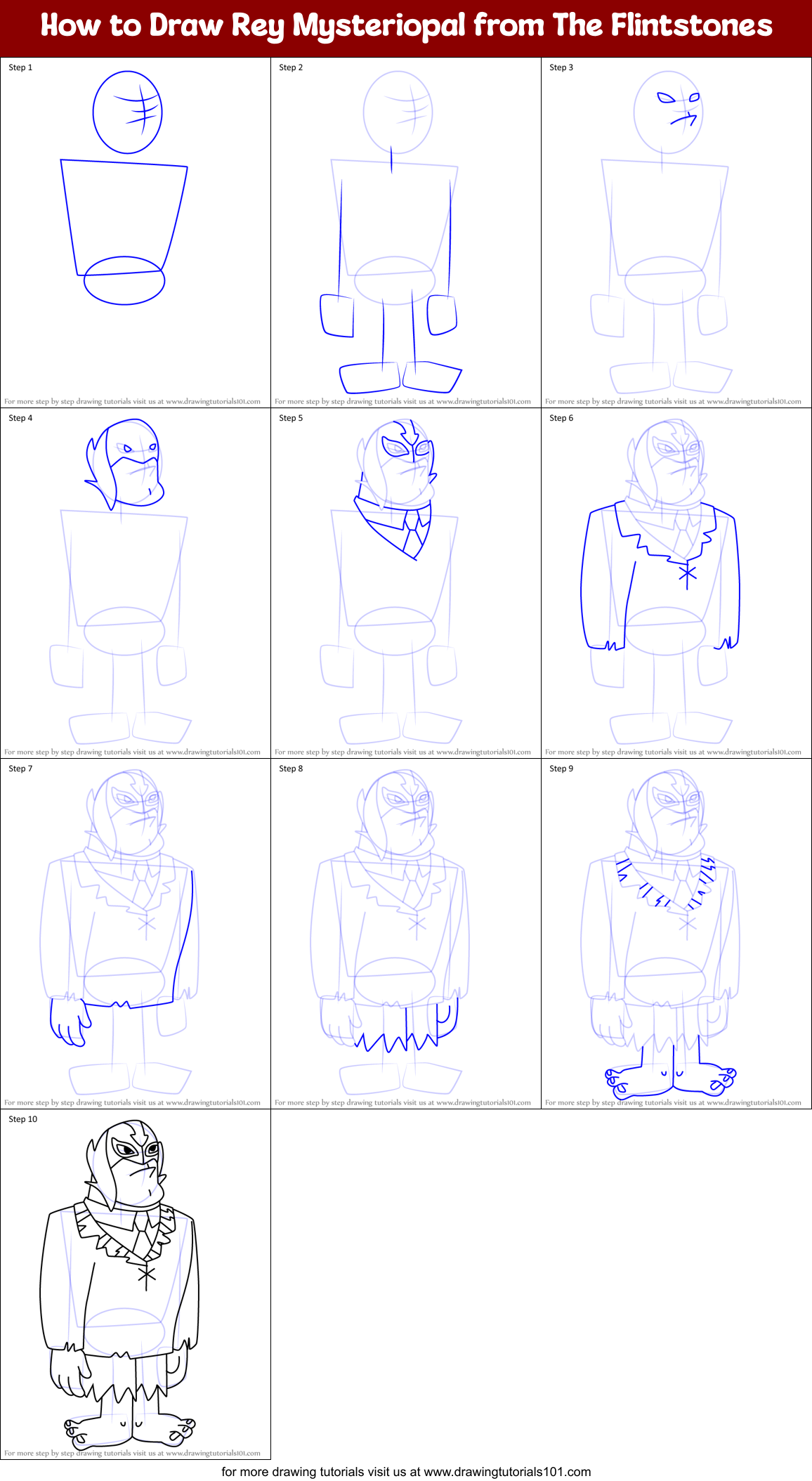How to Draw Rey Mysteriopal from The Flintstones Printable Step by Step