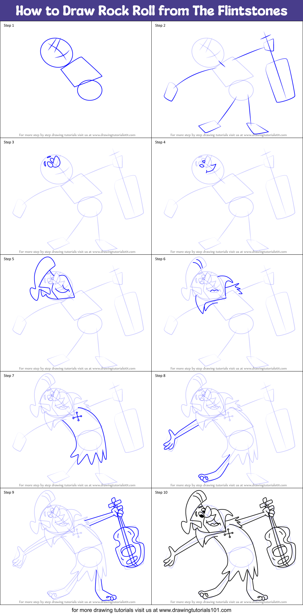 How to Draw Rock Roll from The Flintstones Printable Step by Step