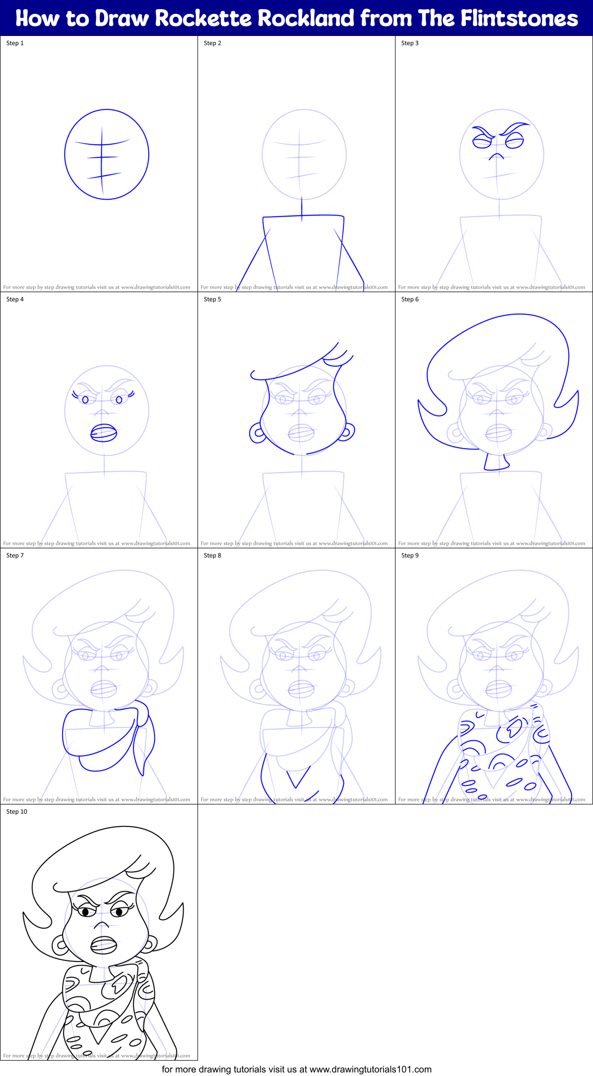 How to Draw Rockette Rockland from The Flintstones Printable Step by Step