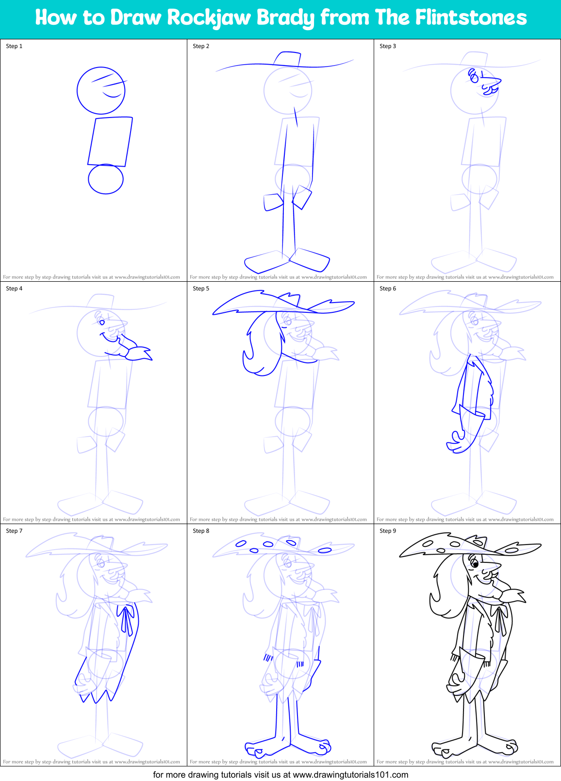 How to Draw Rockjaw Brady from The Flintstones Printable Step by Step