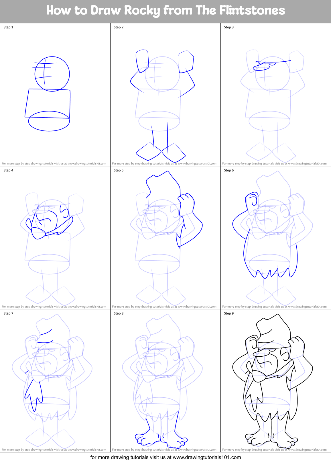 How to Draw Rocky from The Flintstones Printable Step by Step