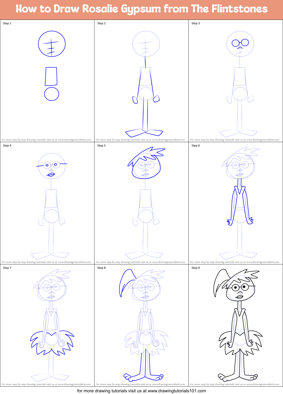 How to Draw Rosalie Gypsum from The Flintstones Printable Step by Step