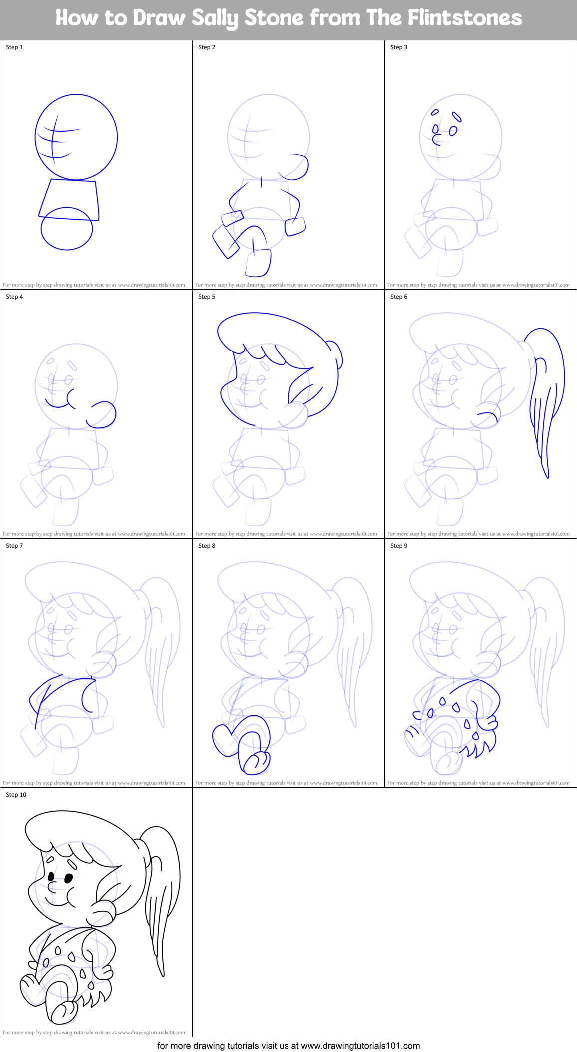How to Draw Sally Stone from The Flintstones Printable Step by Step