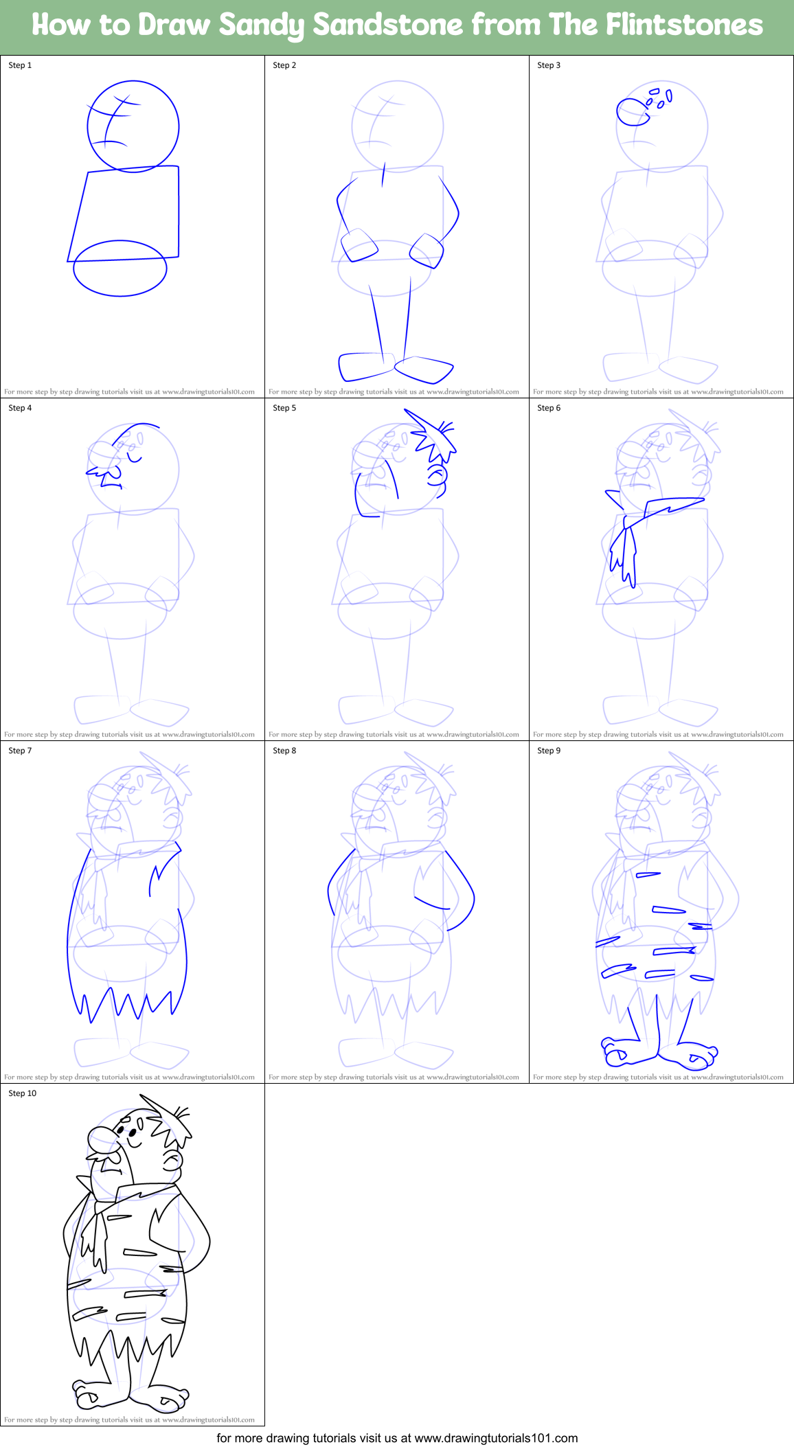 How to Draw Sandy Sandstone from The Flintstones Printable Step by Step